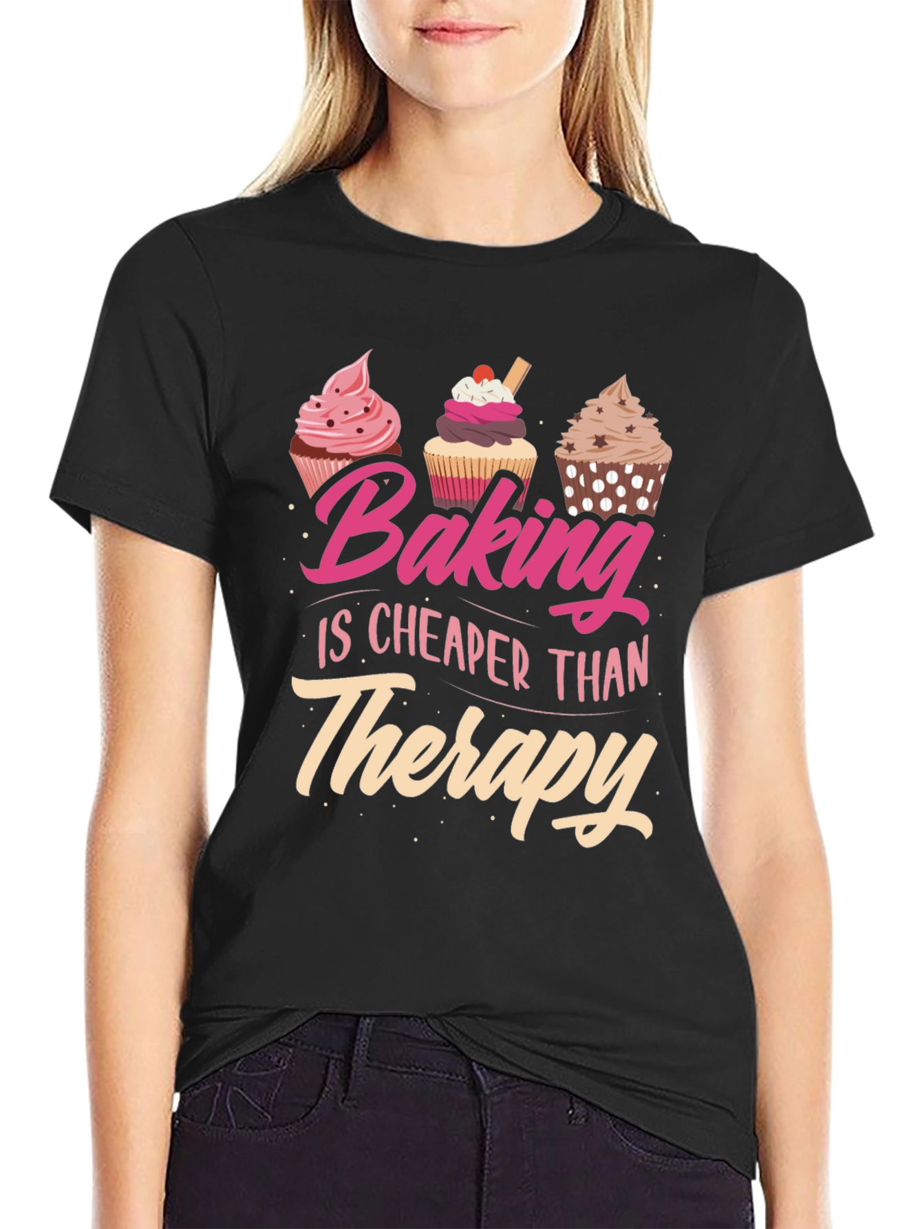 Black Baking is Cheaper Than Therapy T-Shirt view 2