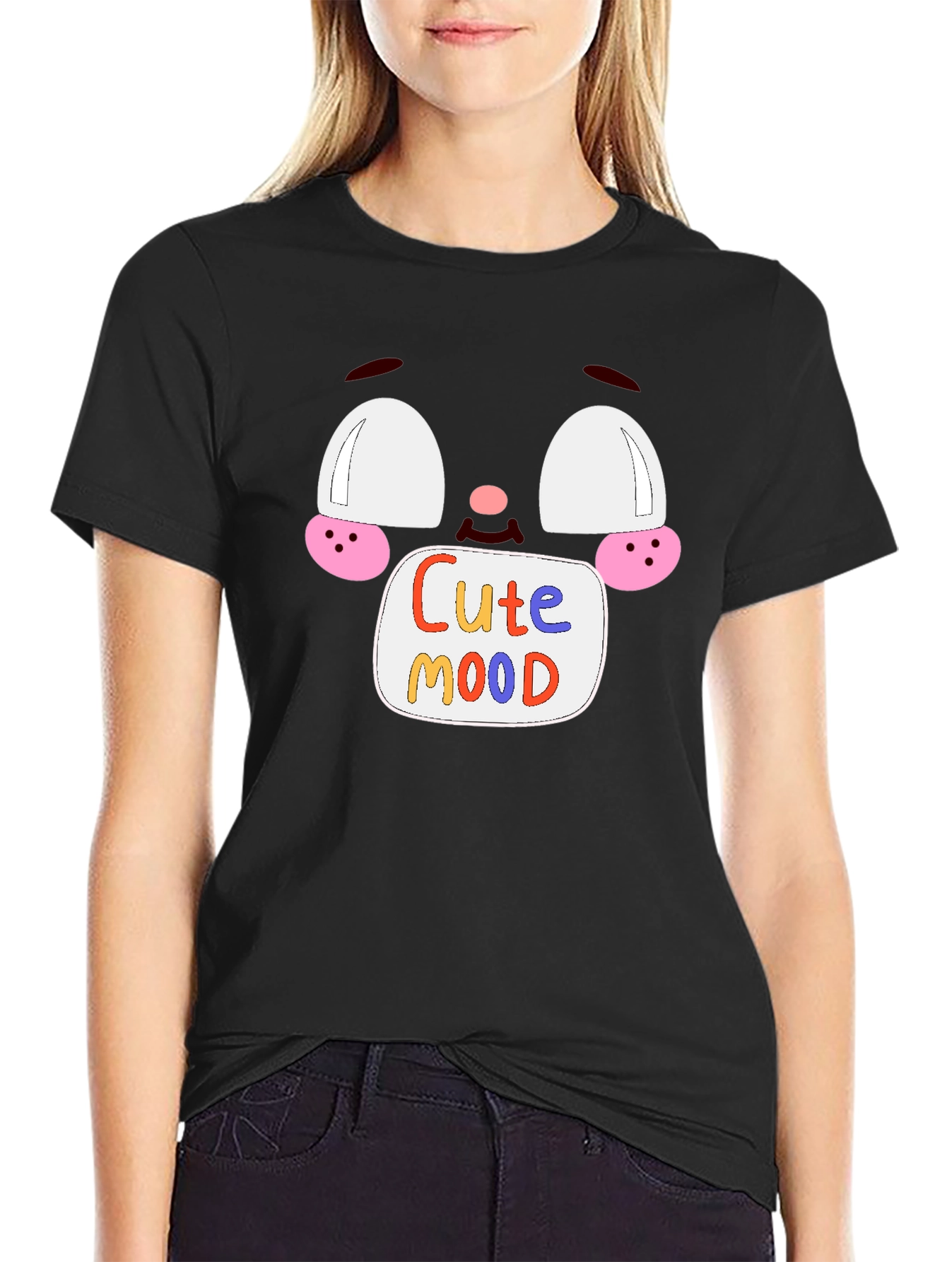 Black Cute Mood Graphic Tee - Unisex Black T-Shirt view 2