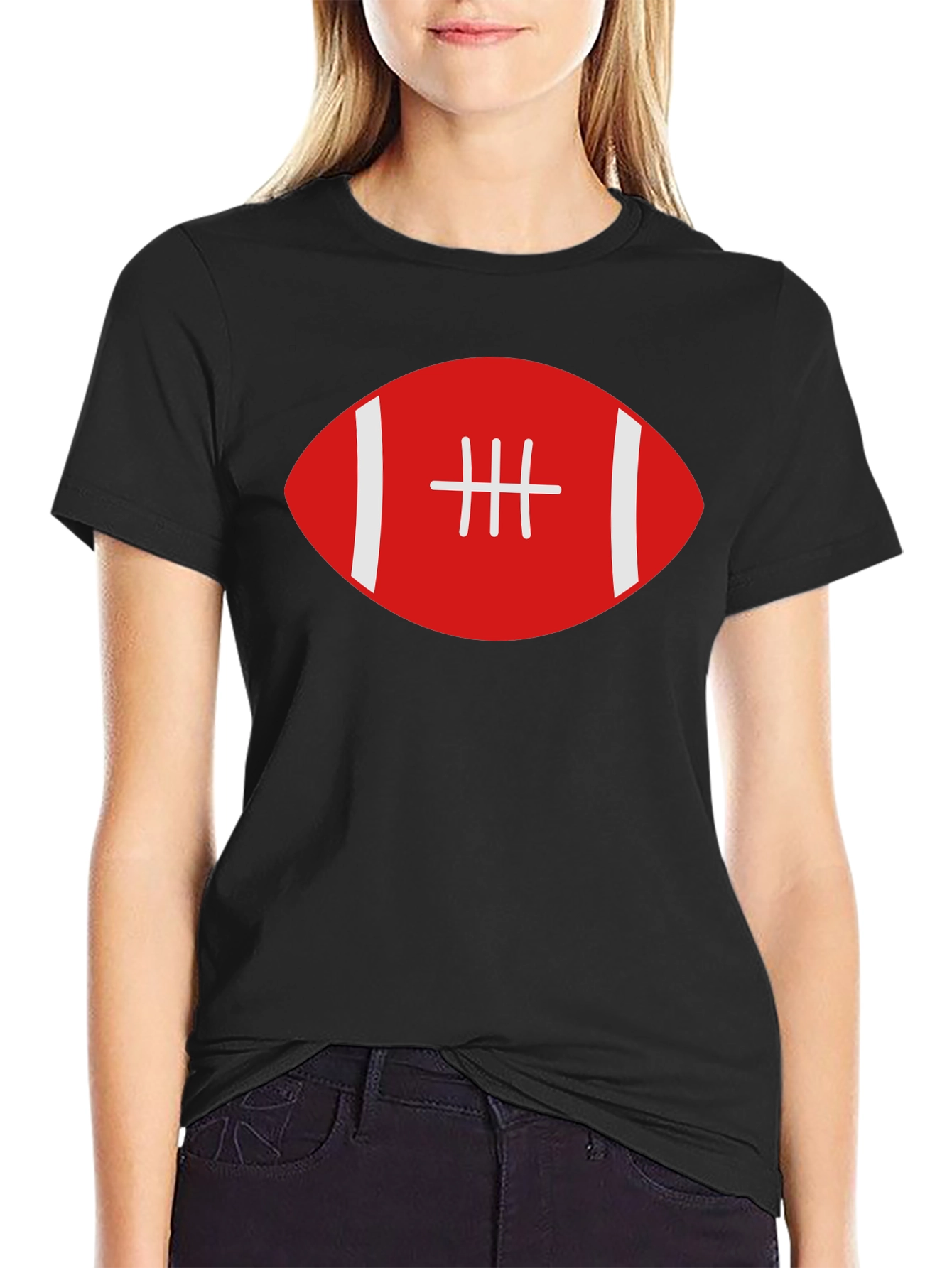 Black Football Graphic Tee - Black Cotton T-Shirt view 2