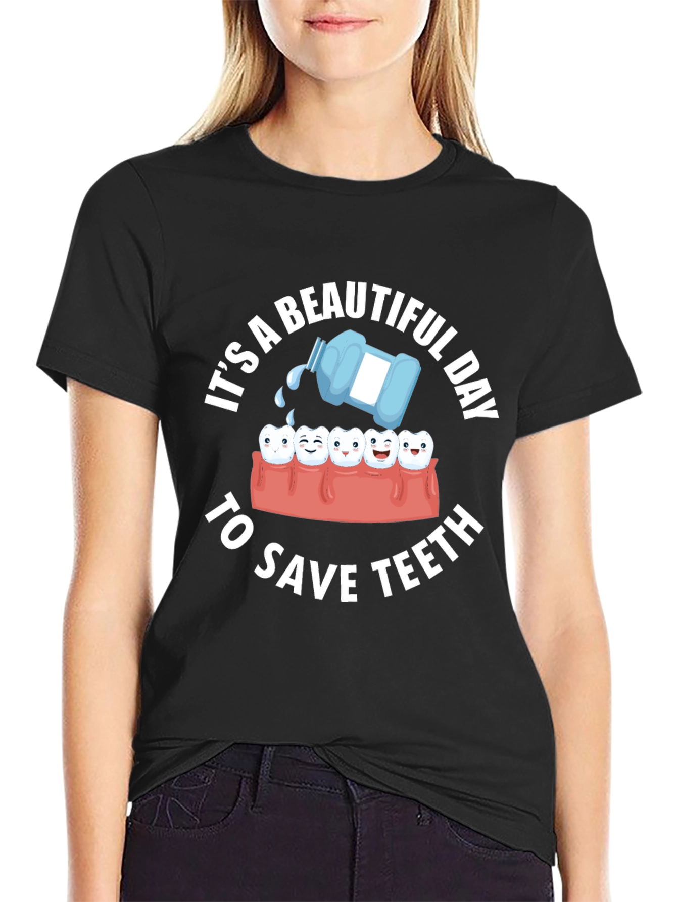 Black Dental Humor T-Shirt: Beautiful Day to Save Teeth view 2
