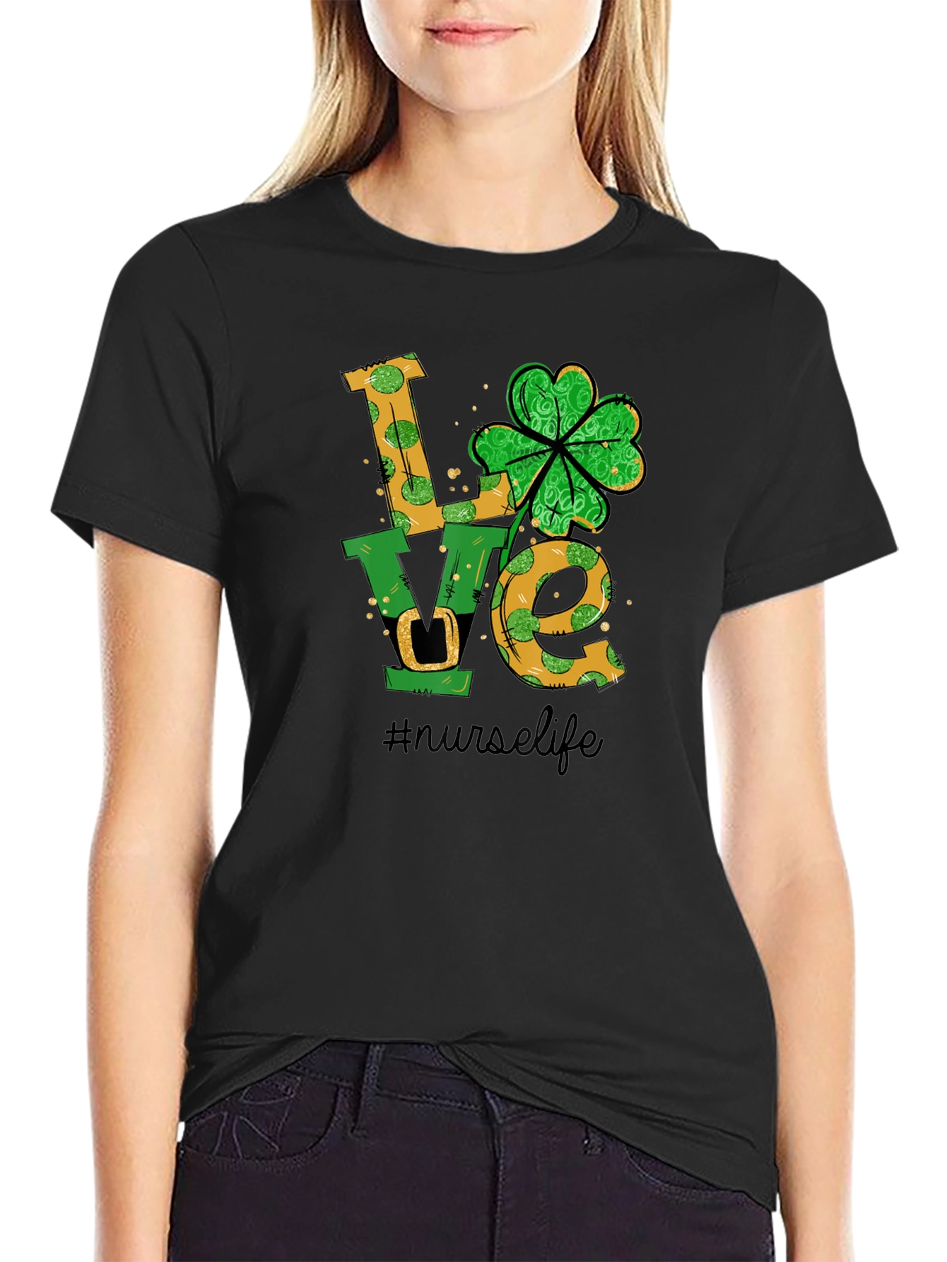 Black Nurse Life St. Patrick's Day T-Shirt view 2