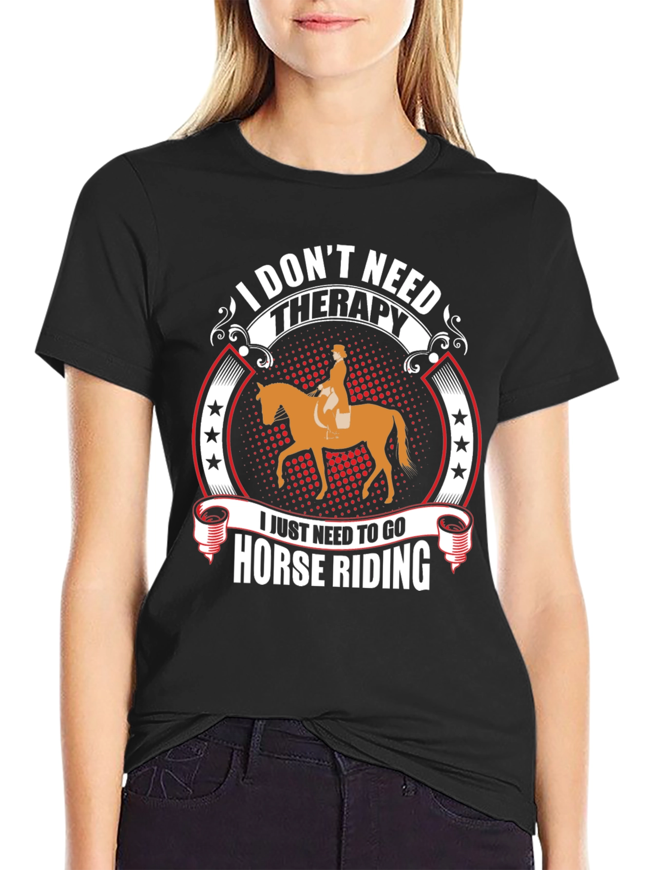 Black Horse Riding Therapy T-Shirt view 2