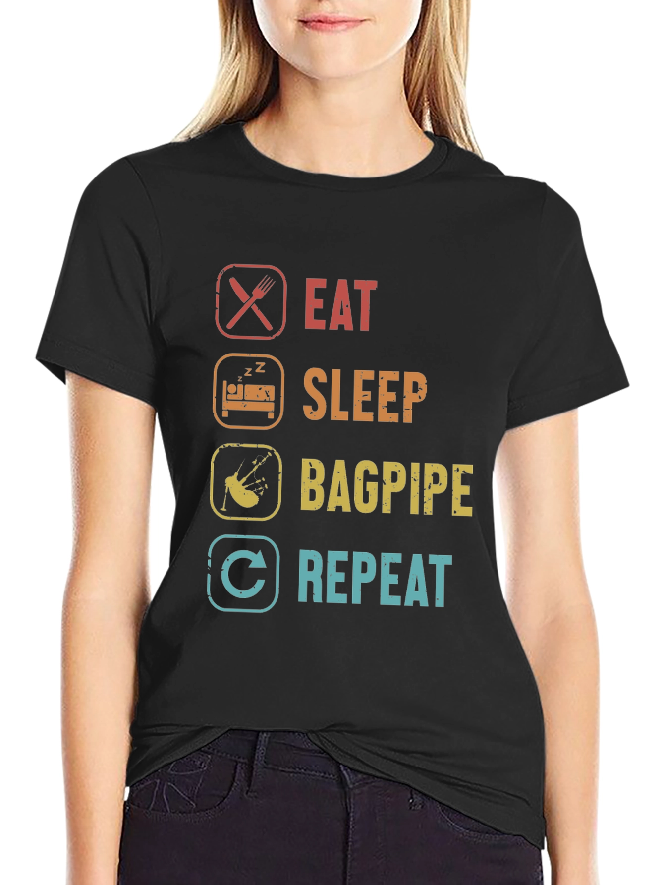 Black Eat Sleep Bagpipe Repeat T-Shirt view 2