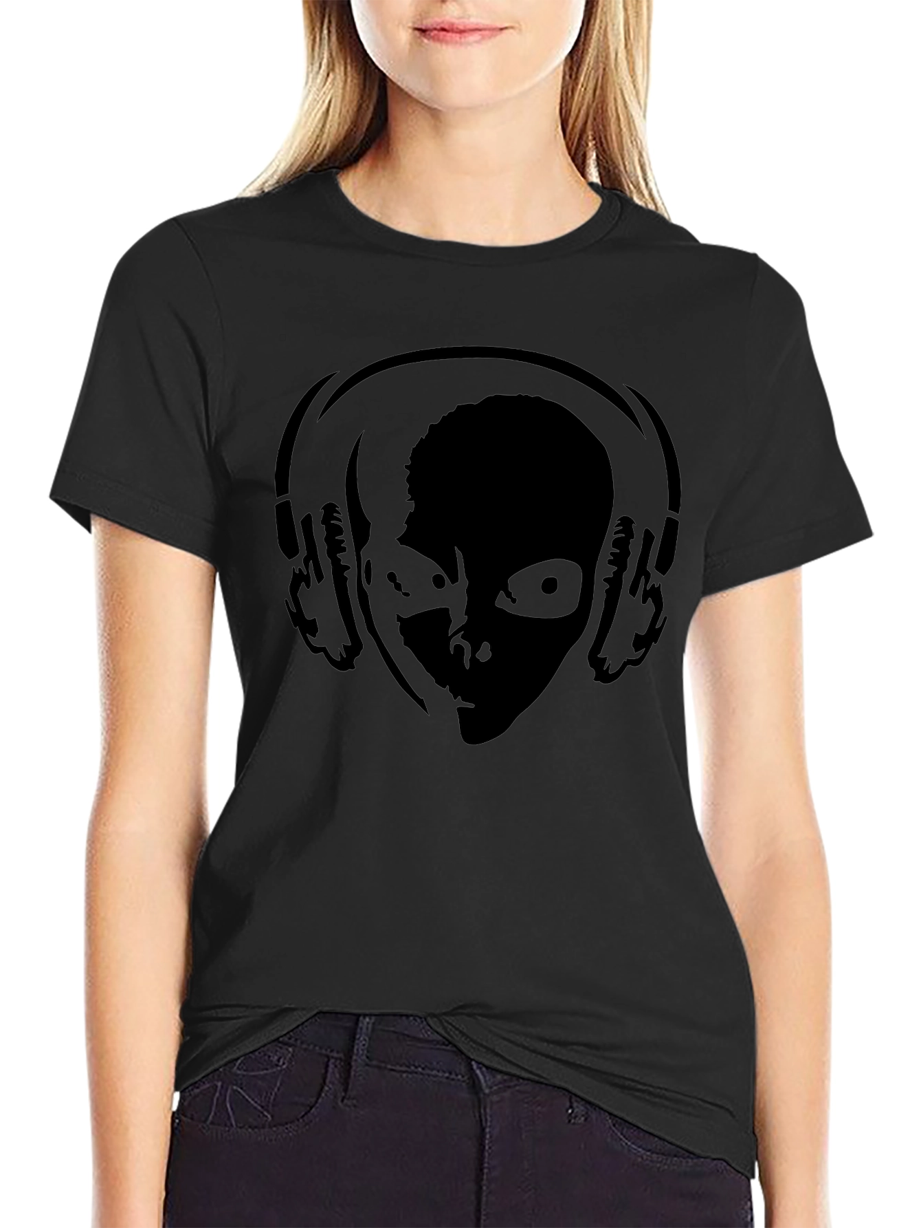 Black DJ Alien Graphic Tee - Black Cotton Comfort view 2