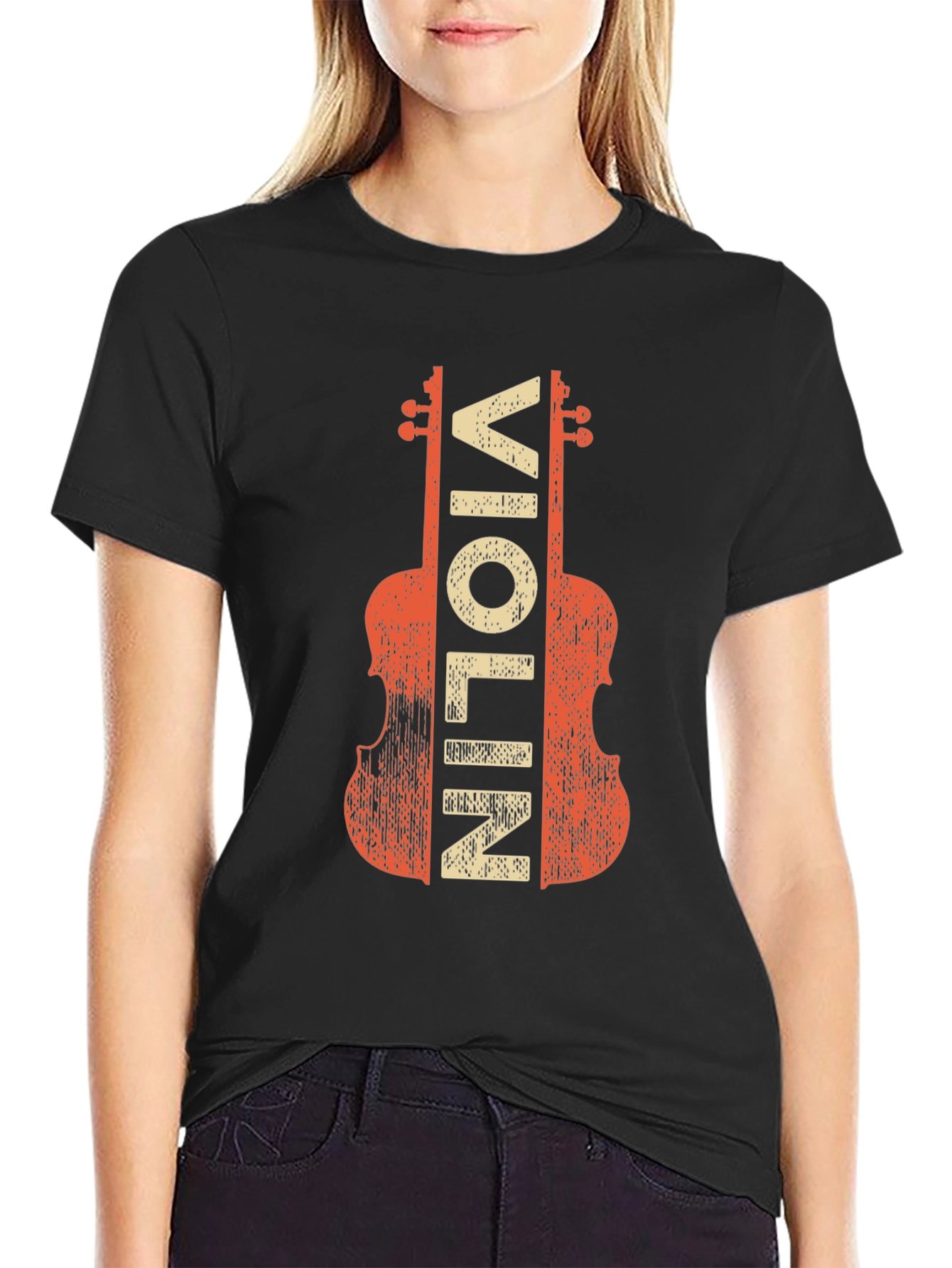 Black Vintage Violin Graphic Tee - Musician T-Shirt view 2