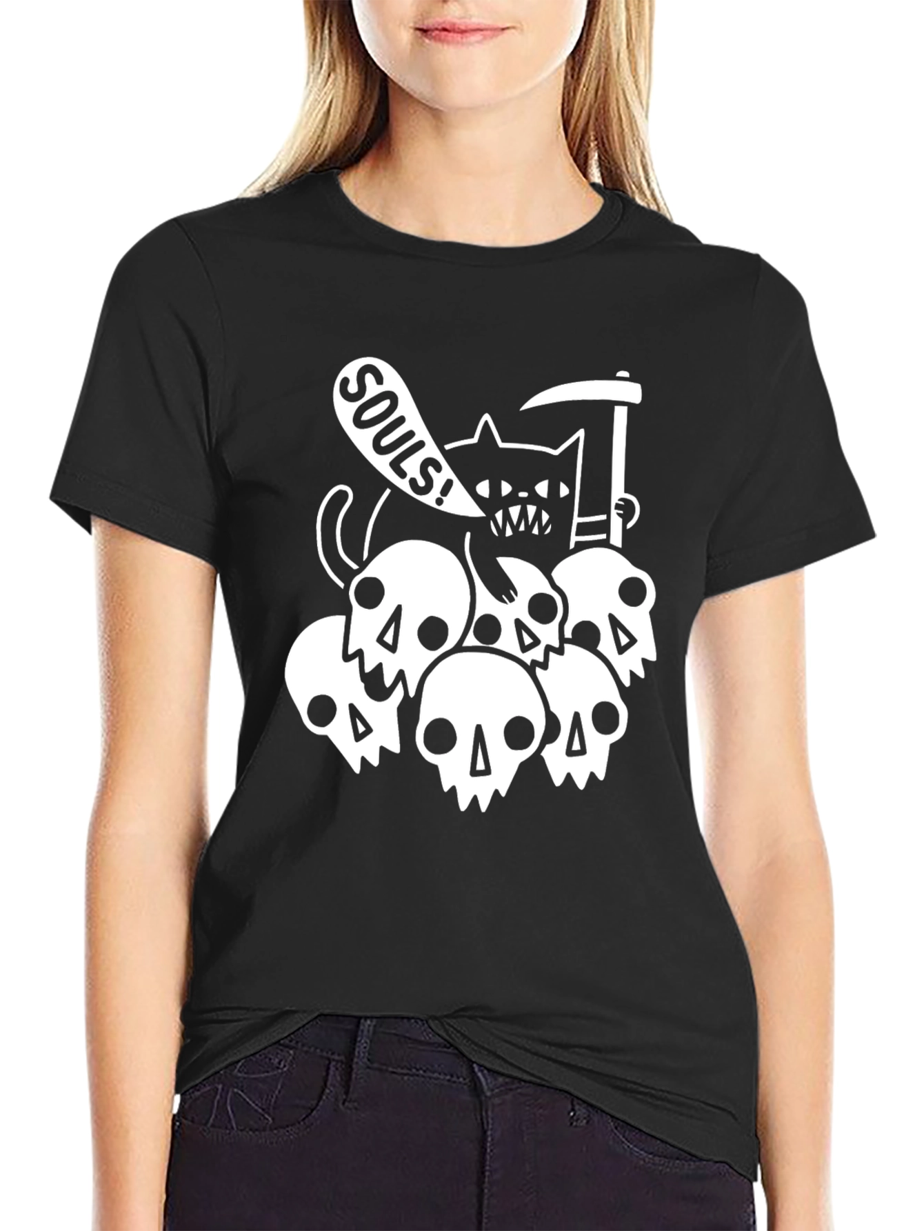 Black Grim Reaper Cat Skulls T-Shirt - Black view 2