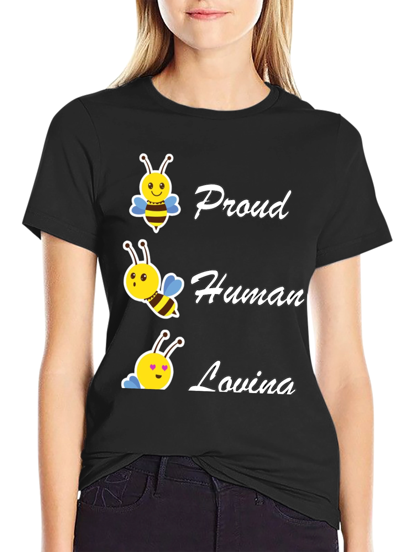 Black Proud Human Bee Loving T-Shirt view 2