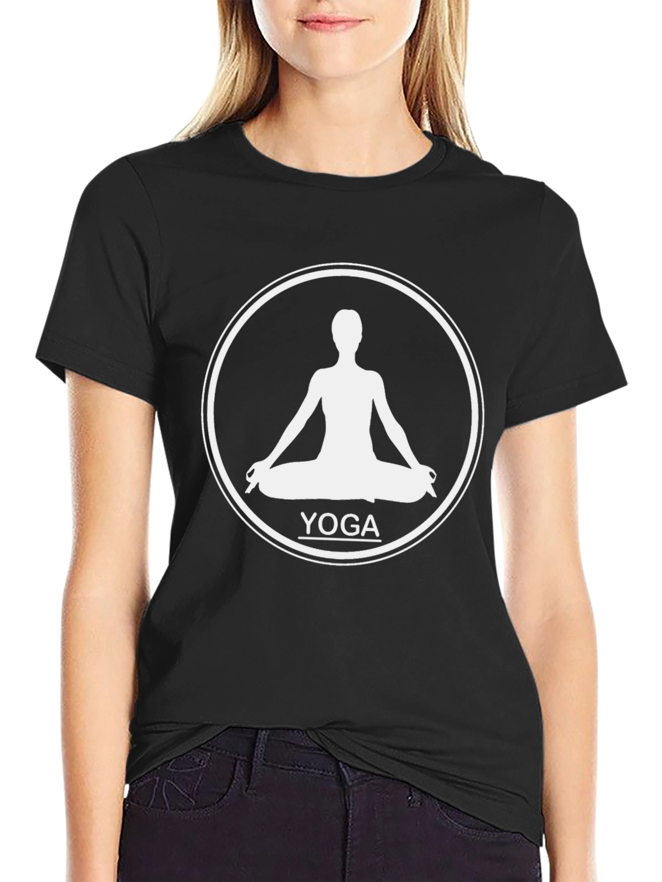Black Yoga Silhouette Graphic T-Shirt - Black Cotton Tee view 2
