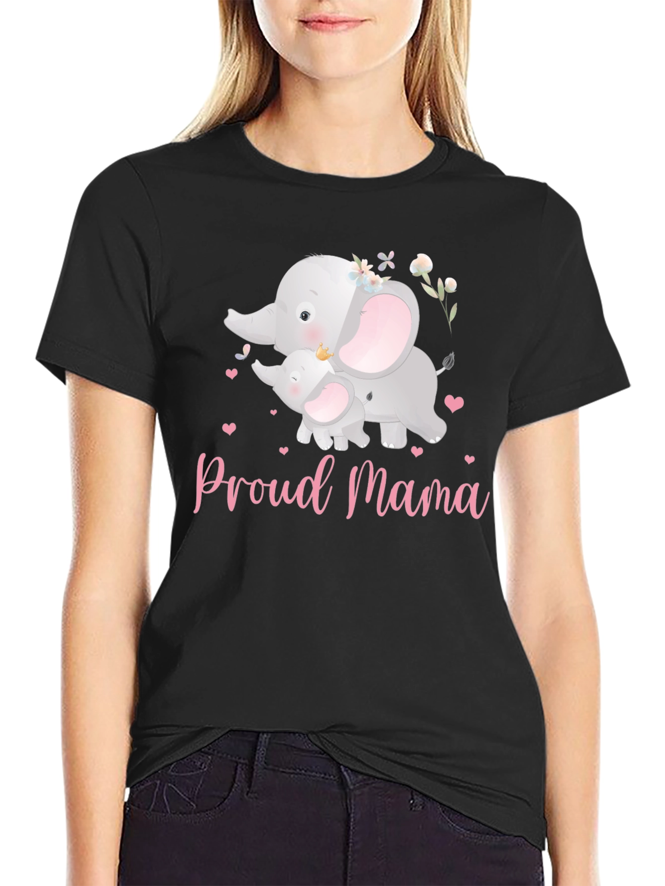 Black Proud Mama Elephant T-Shirt view 2