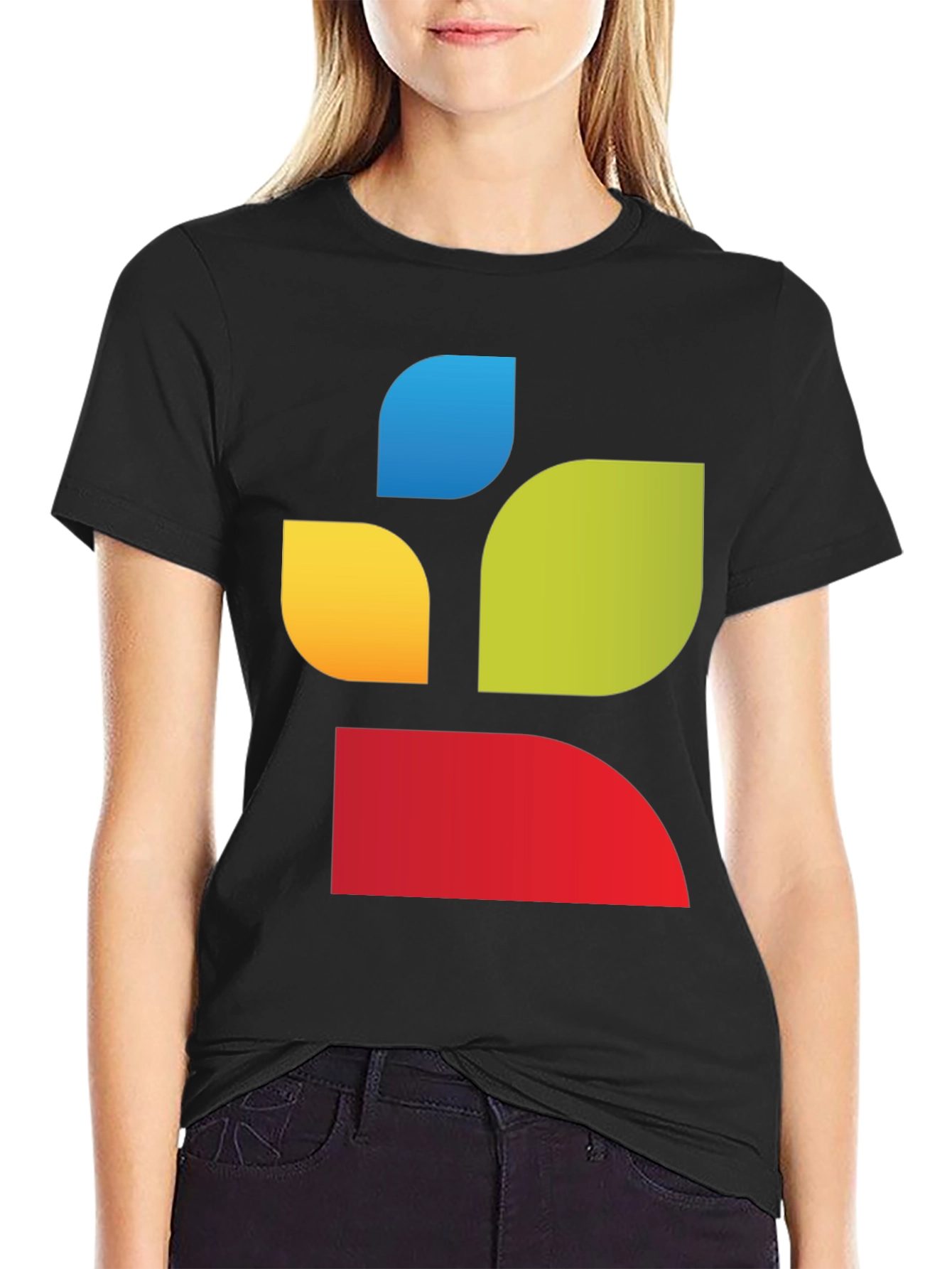 Black Abstract Leaf Design Black T-Shirt view 2