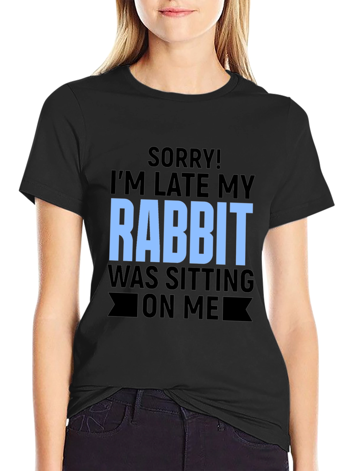 Black Funny Rabbit Sitting T-Shirt view 2