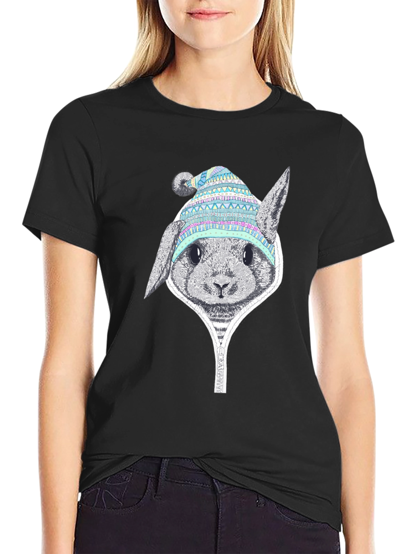 Rabbit Hat Graphic Tee - Soft Cotton Casual Wear - 2