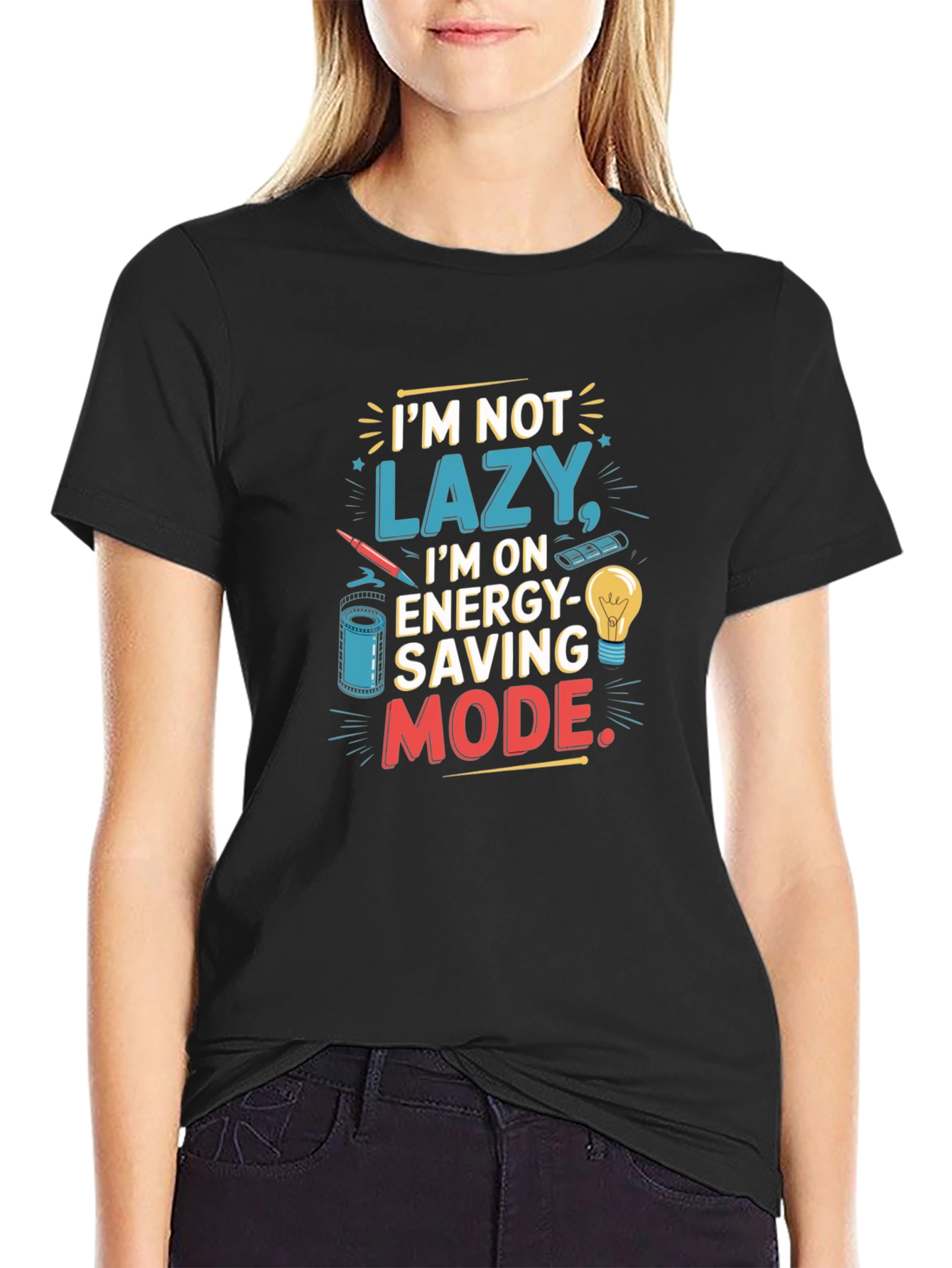 Black Energy Saving Mode Graphic T-Shirt view 2