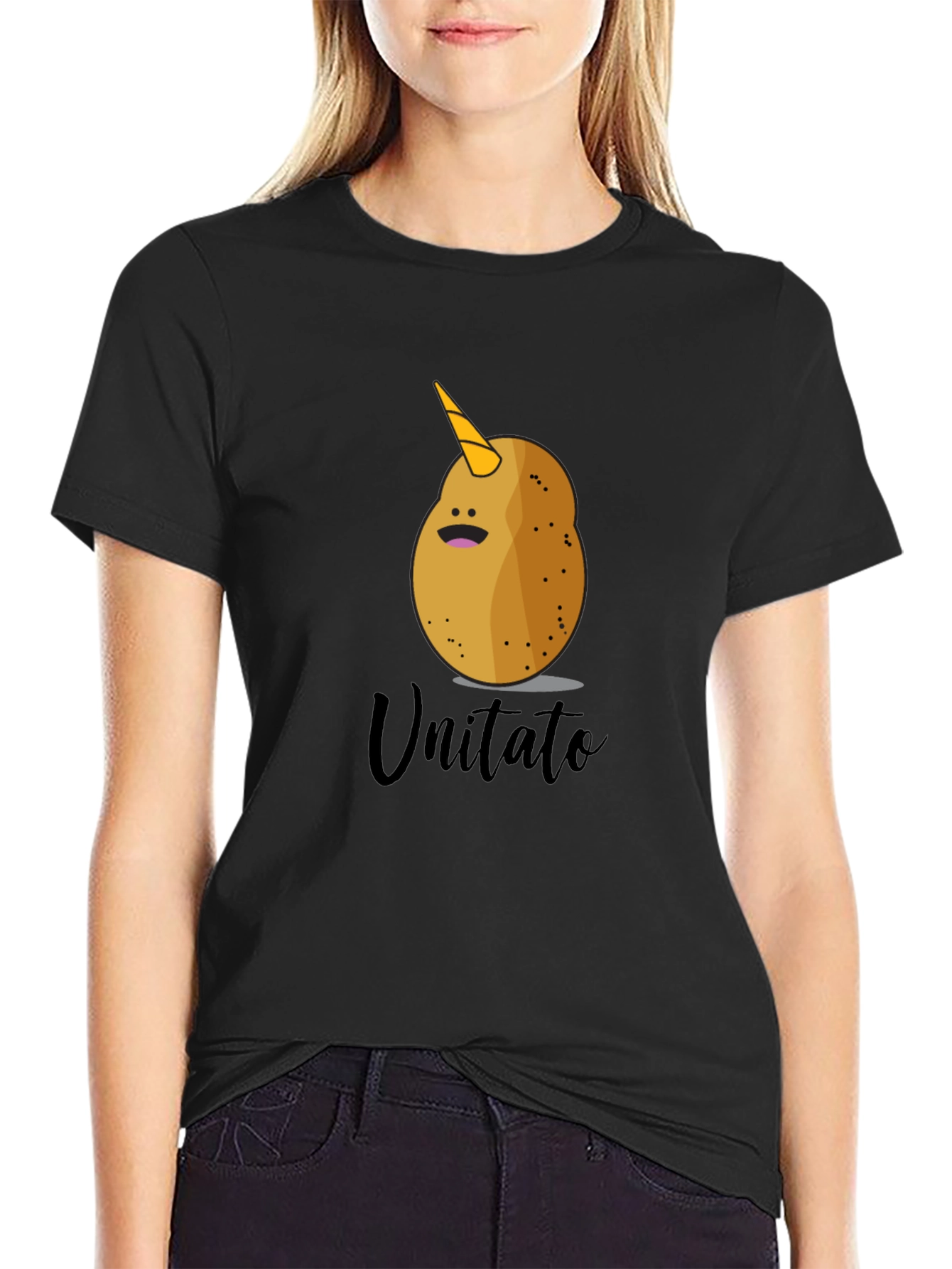 Black Unicorn Potato Graphic T-Shirt - Funny & Unique! view 2