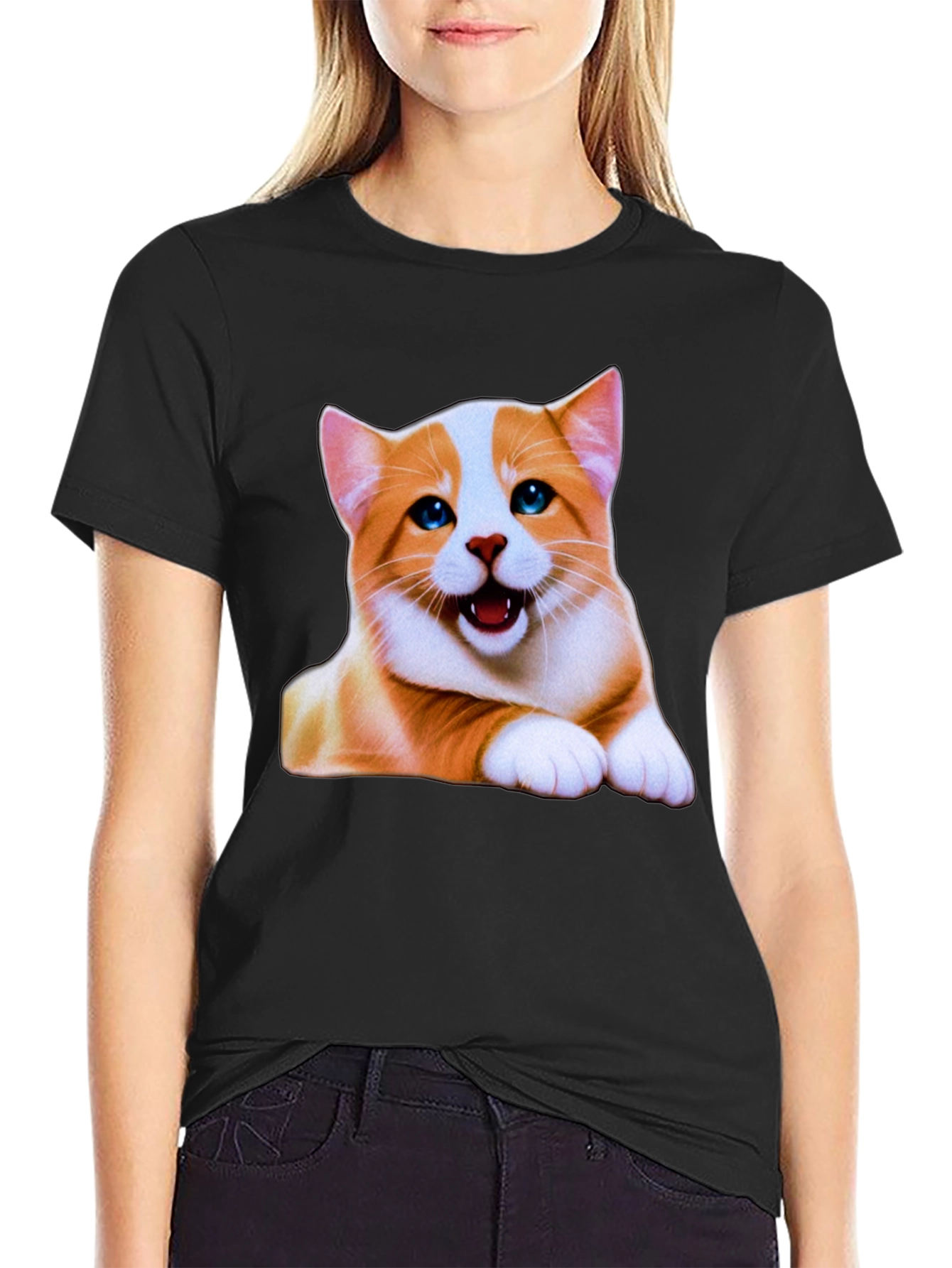 Black Cute Cat Graphic Tee - Men's Black T-Shirt view 2