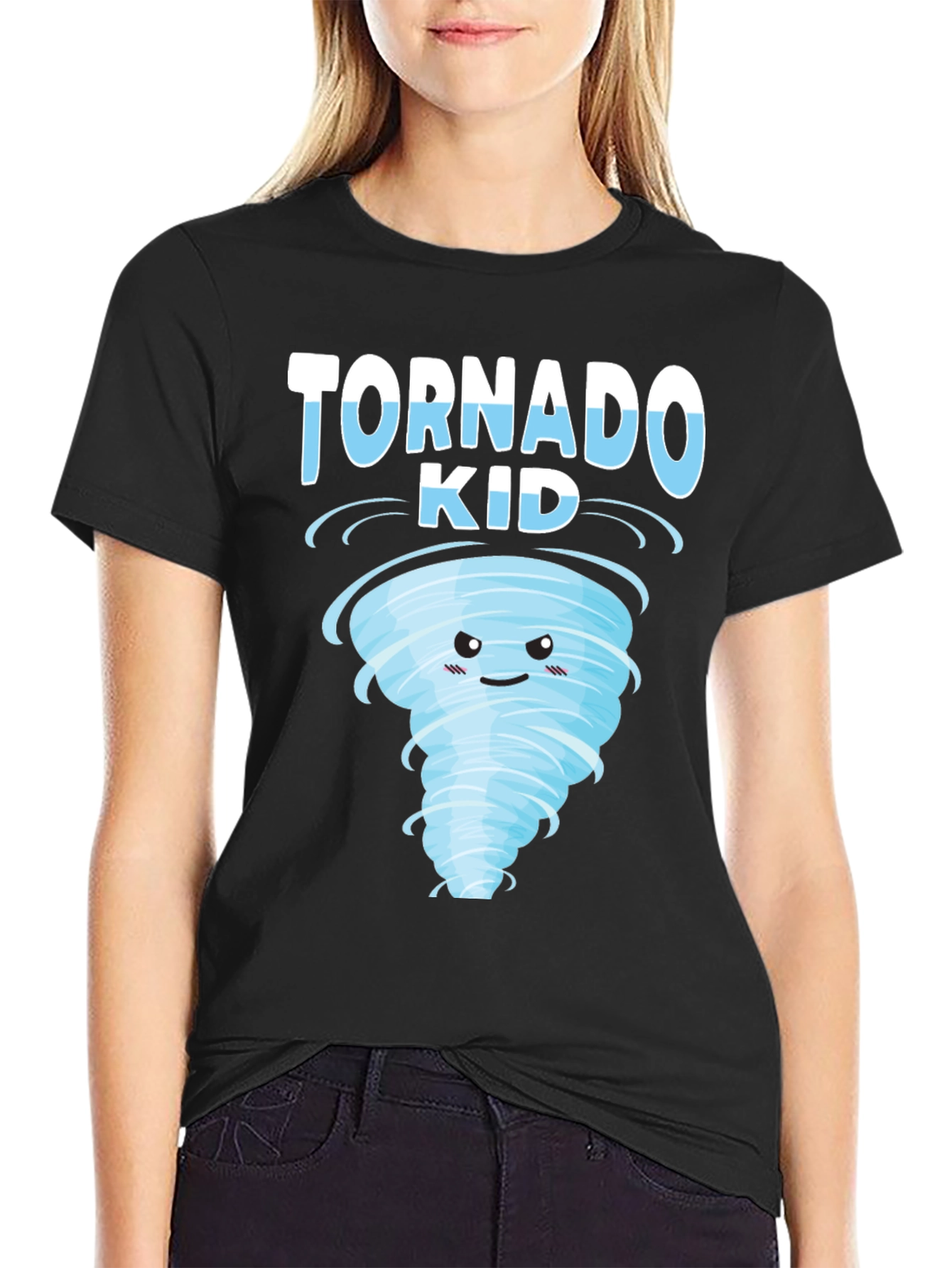 Black Tornado Kid Graphic T-Shirt - Weather Cartoon Tee view 2