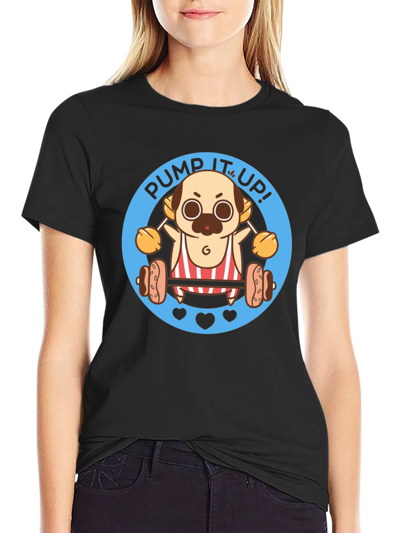 Black Pump It Up Pug T-Shirt view 2