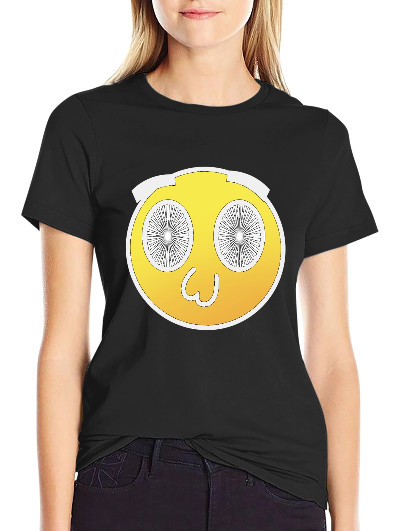 Black Wacky Yellow Emoji T-Shirt - Fun and Unique Design view 2