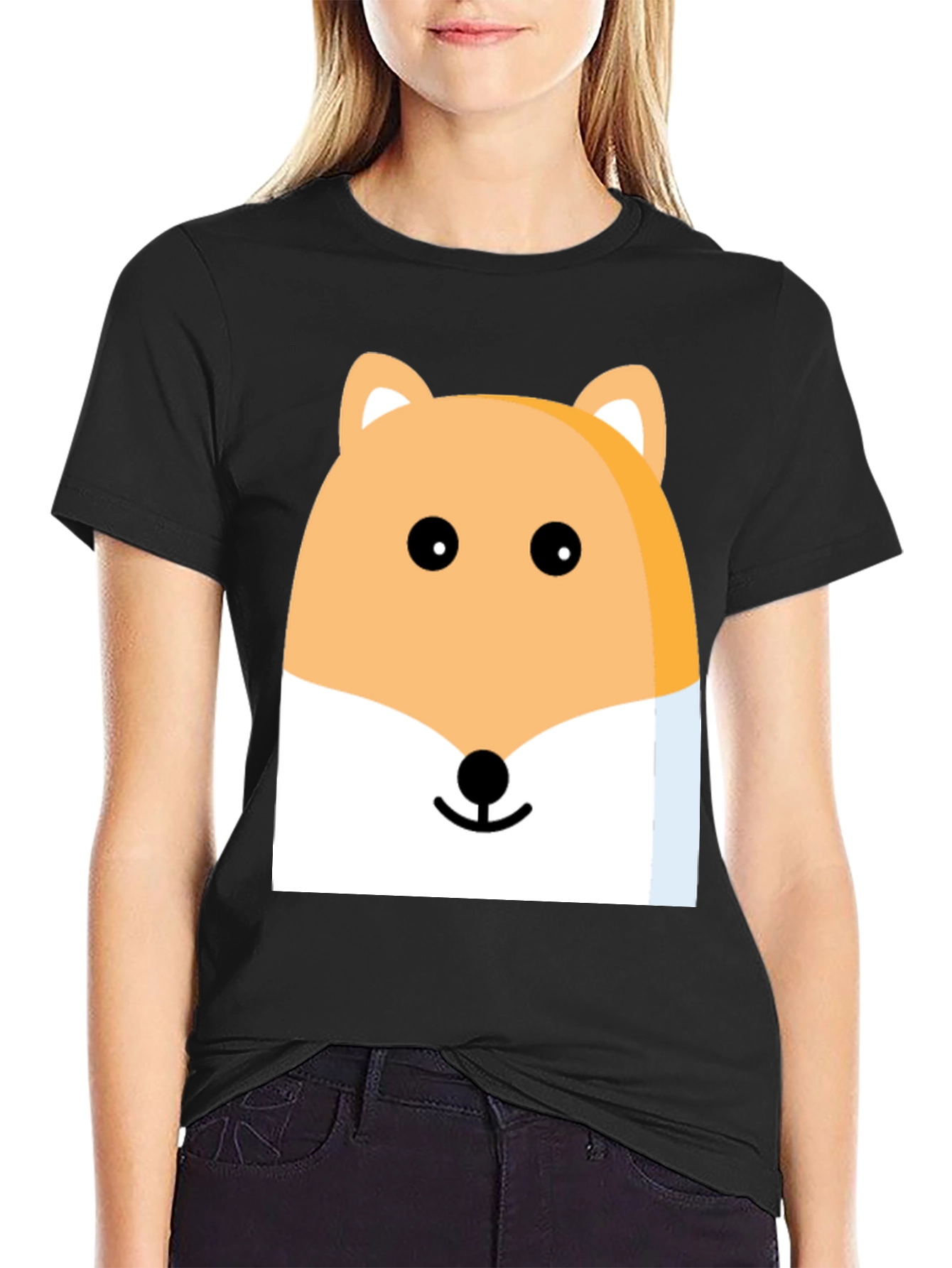 Black Cute Cartoon Animal Graphic Tee view 2