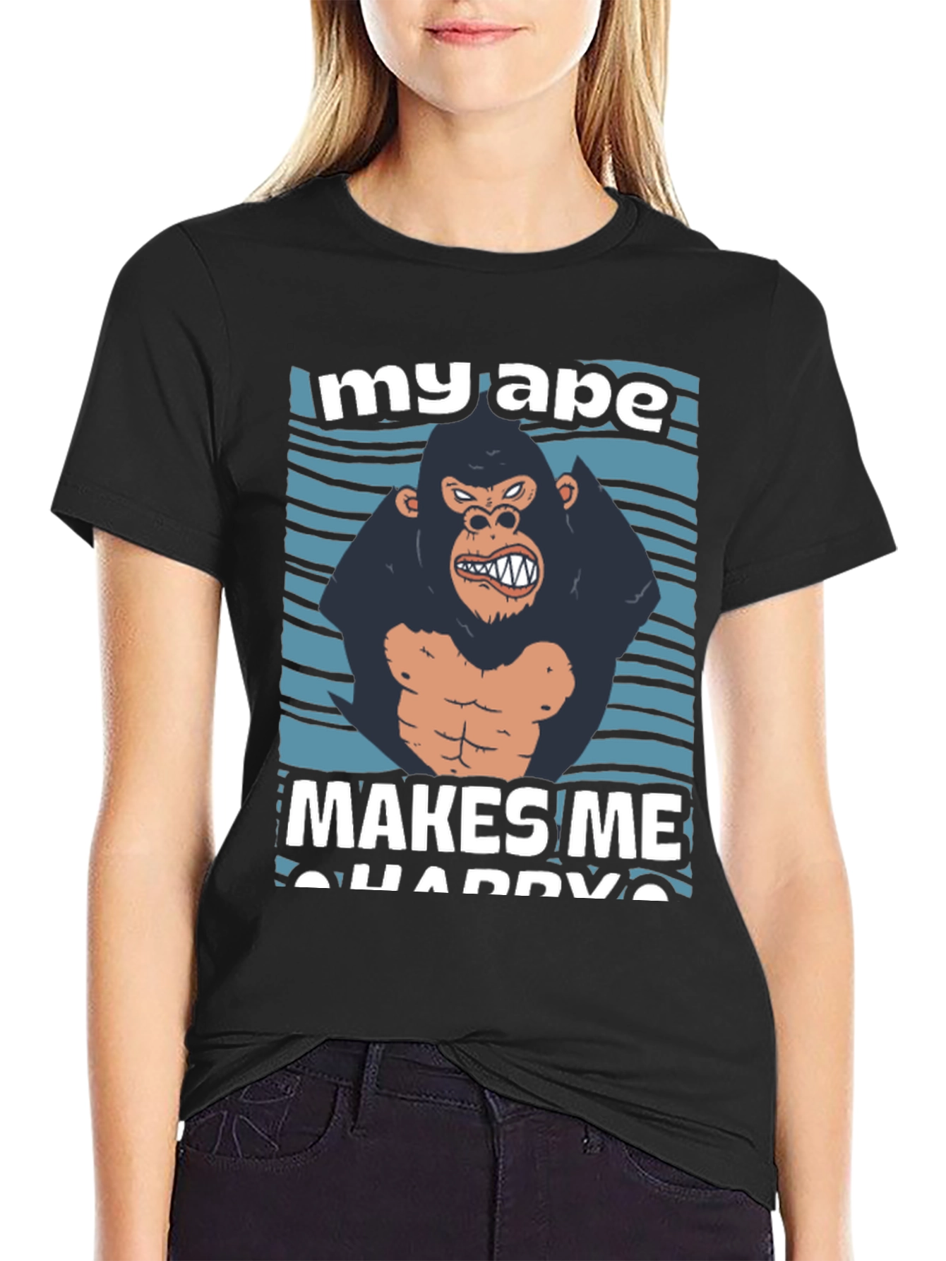 Black My Ape Makes Me Happy Graphic T-Shirt view 2