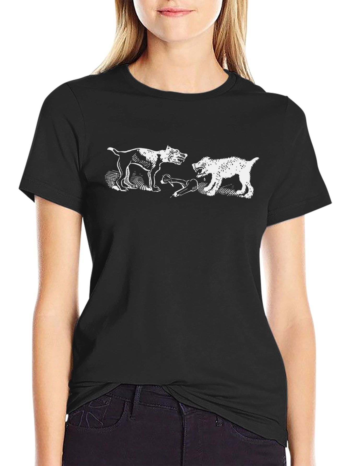 Dog Fight Graphic Tee - Black Cotton Blend - 2