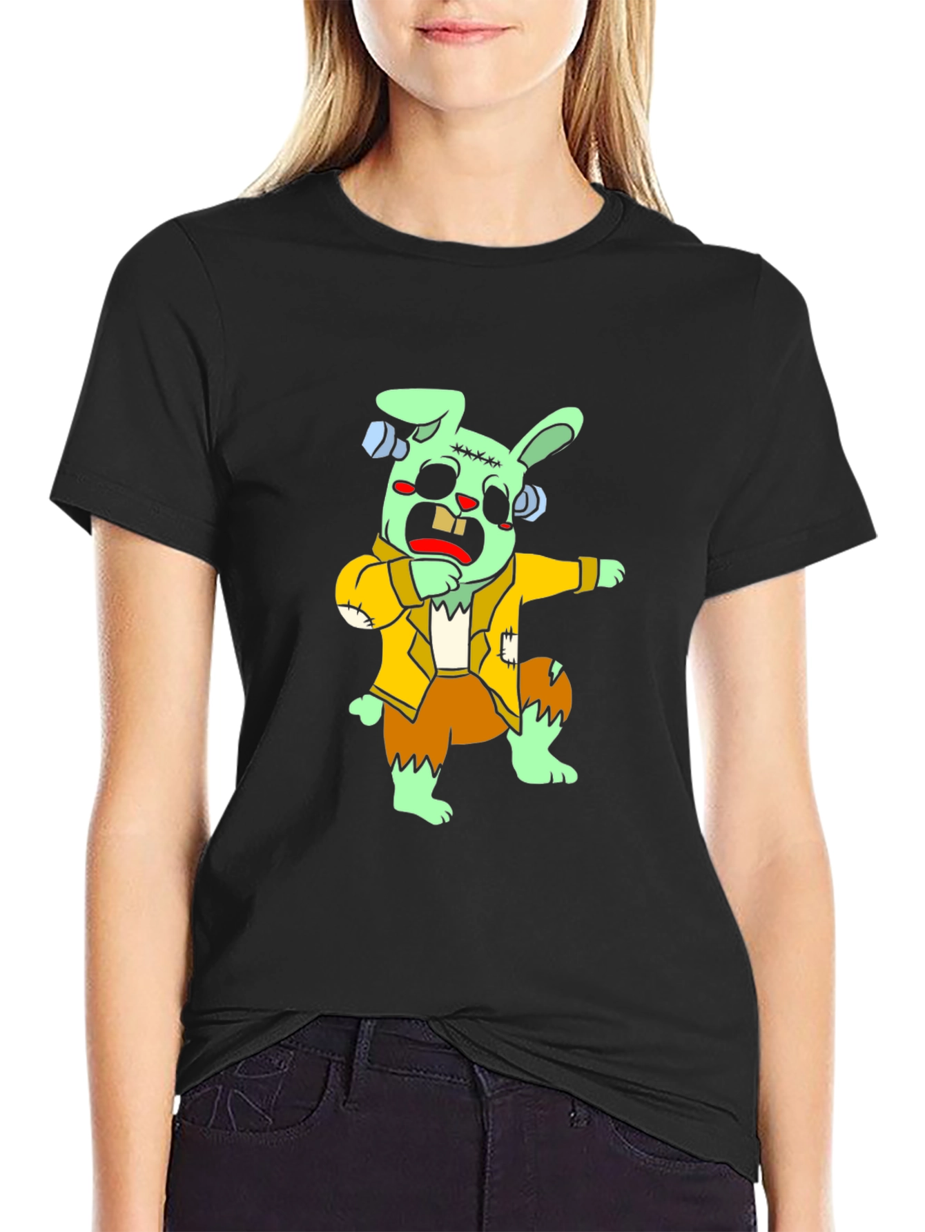 Black Zombie Bunny Dab T-Shirt view 2