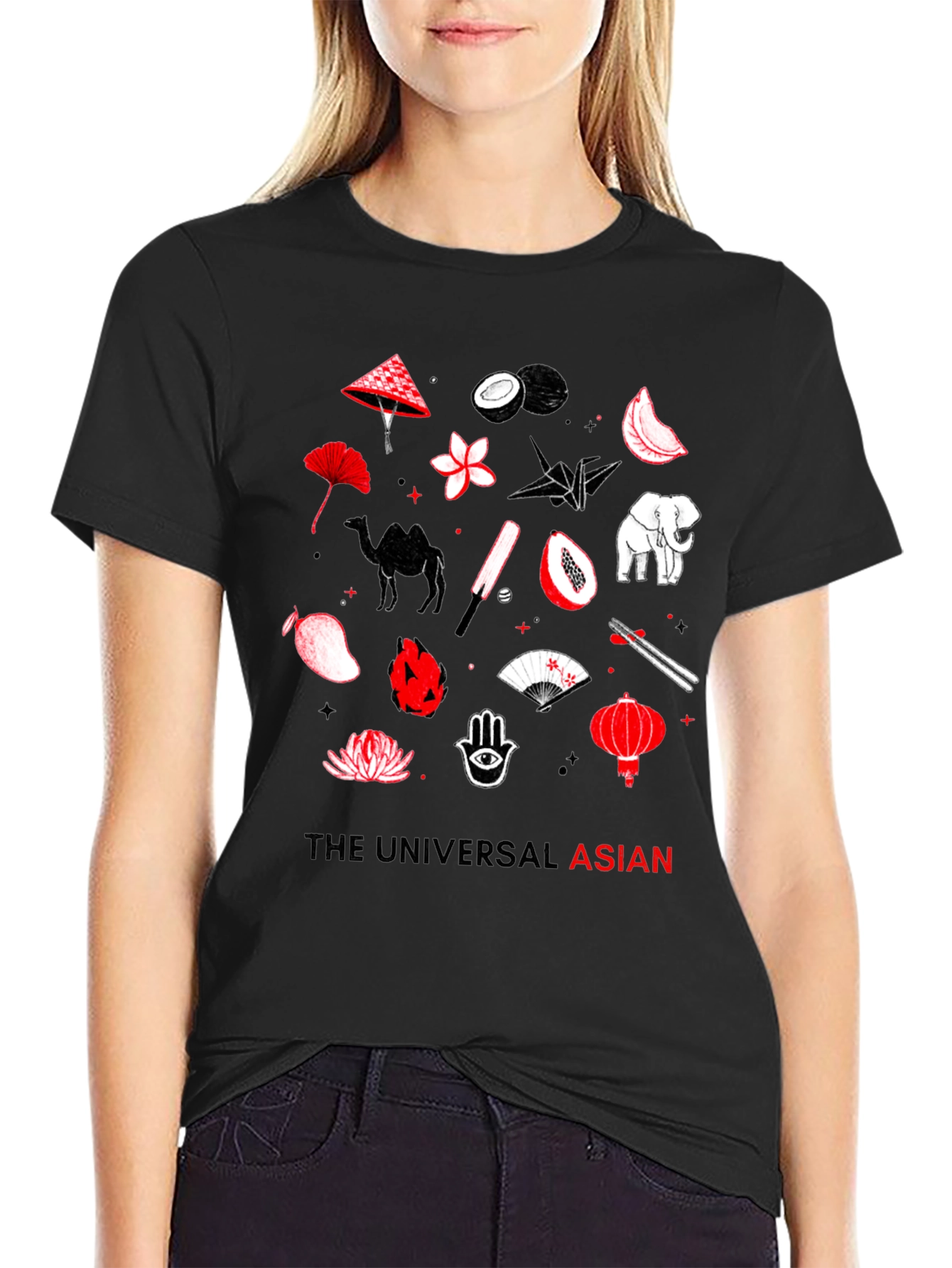 Black The Universal Asian Graphic Tee - Black Cotton view 2