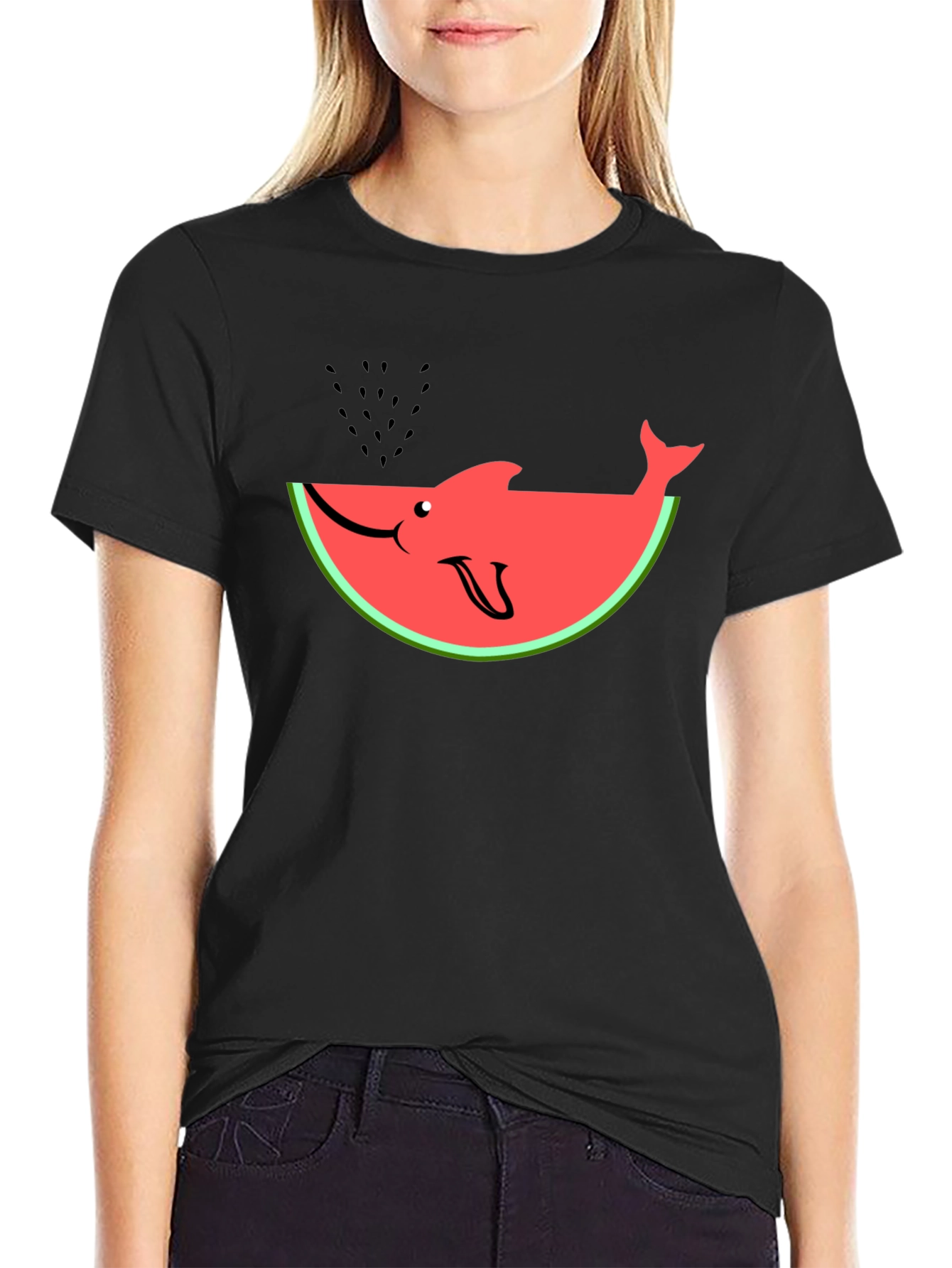 Black Watermelon Shark Graphic Tee - Summer Fun T-Shirt view 2