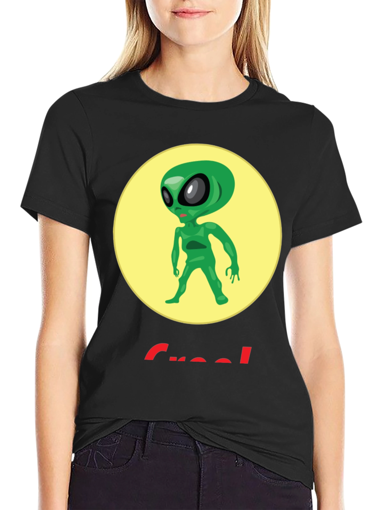 Black Alien Graphic T-Shirt - Crew Neck - Black view 2