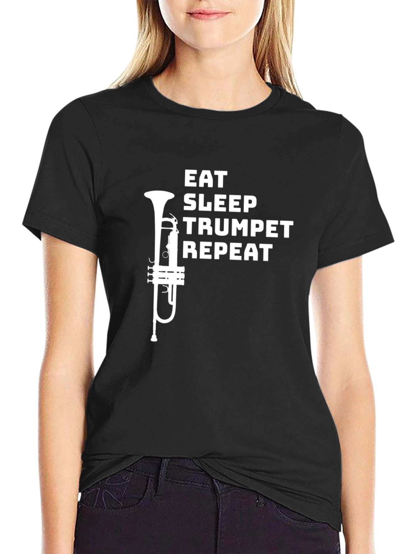Black Eat Sleep Trumpet Repeat Graphic Tee view 2