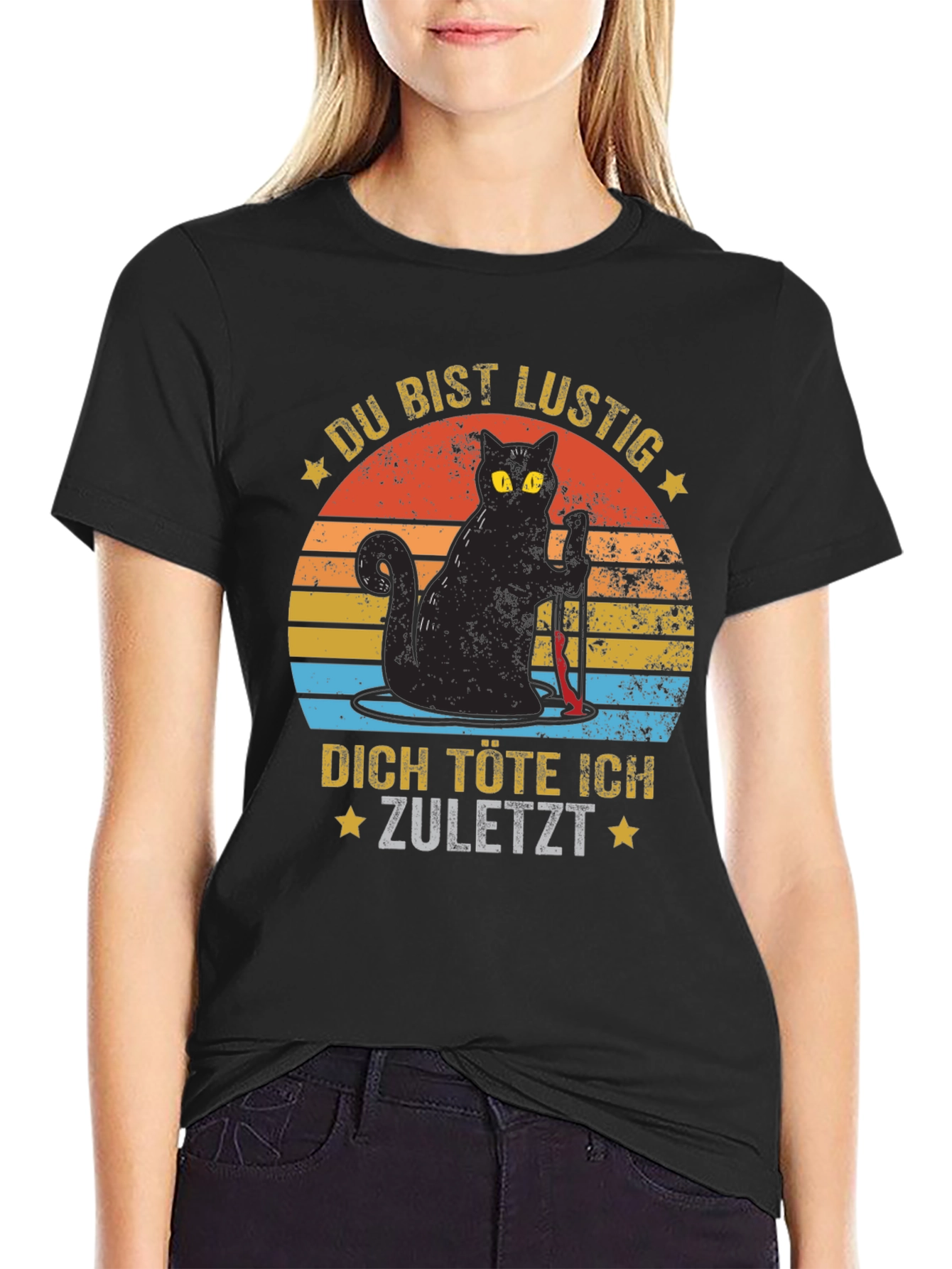 Black Du Bist Lustig Black Cat Graphic Tee view 2