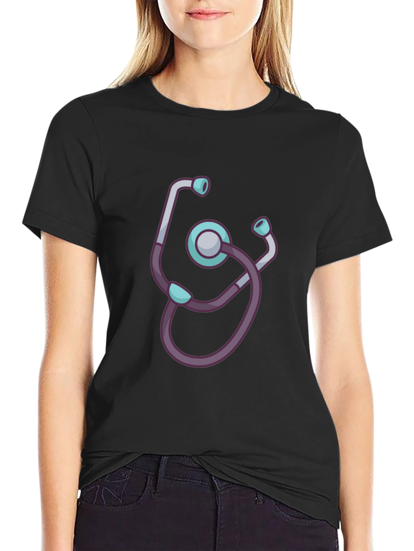 Black Stethoscope Graphic Tee - Medical Theme Shirt view 2