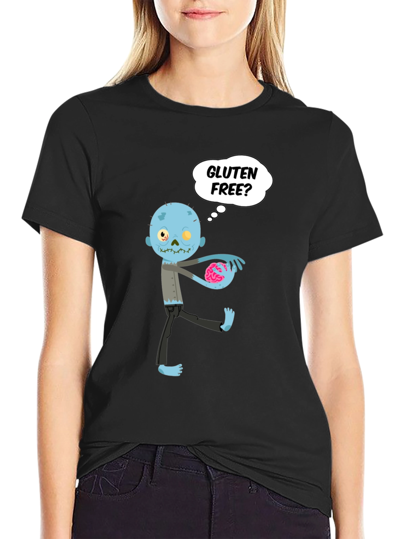 Black Gluten Free Zombie Brains Graphic T-Shirt view 2
