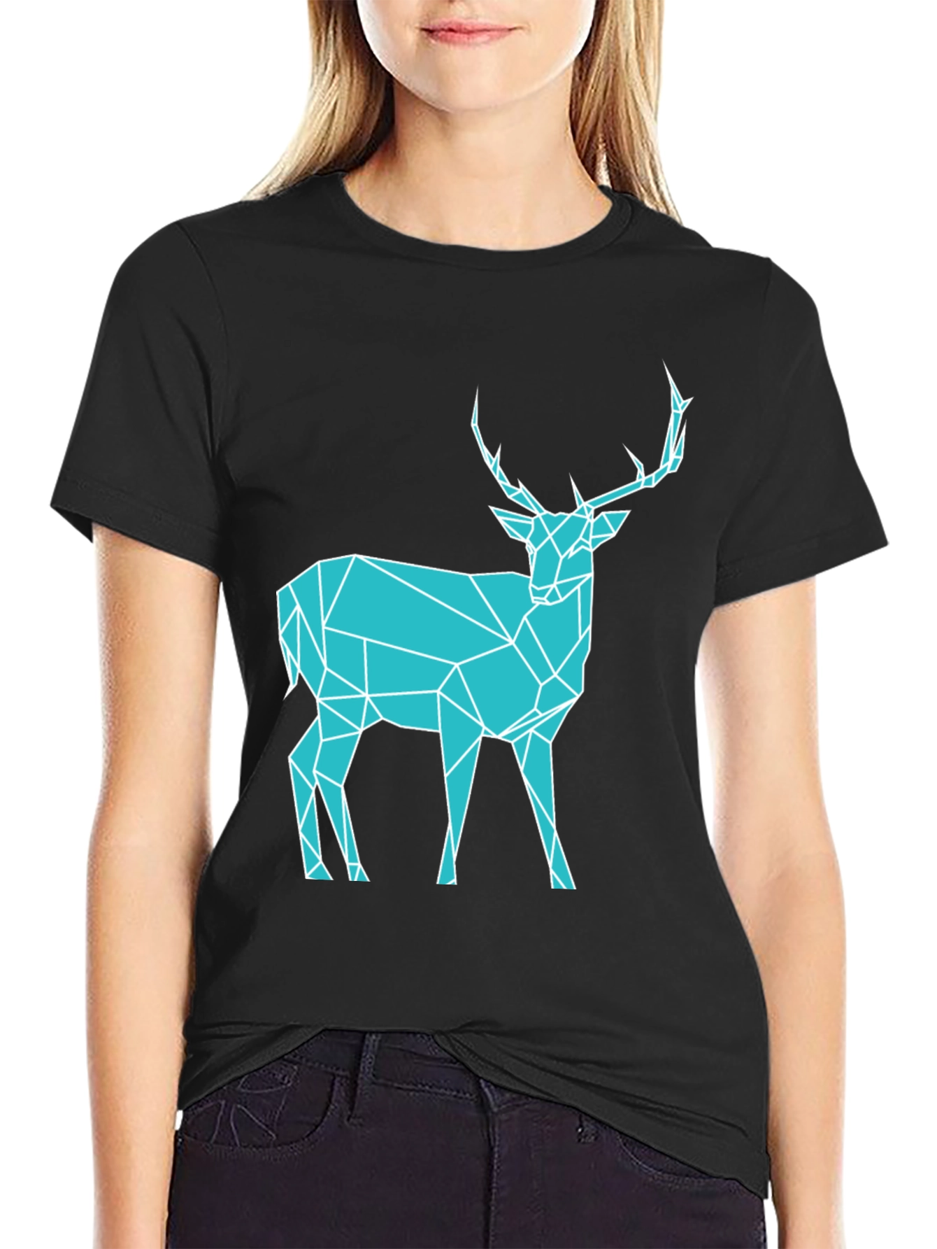 Black Geometric Deer T-Shirt - Modern Graphic Tee view 2