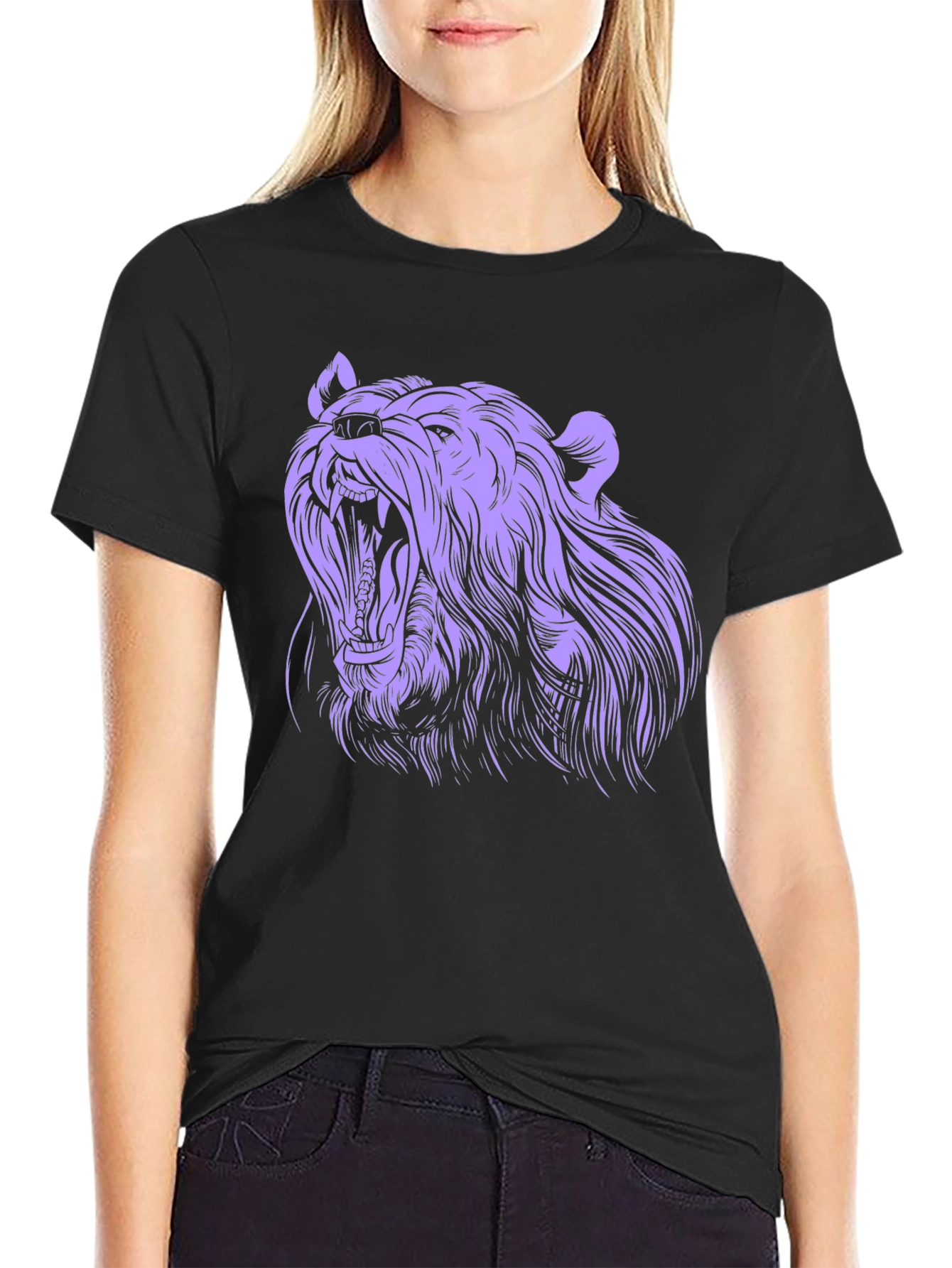 Black Roaring Bear Graphic Tee - Black Cotton T-Shirt view 2
