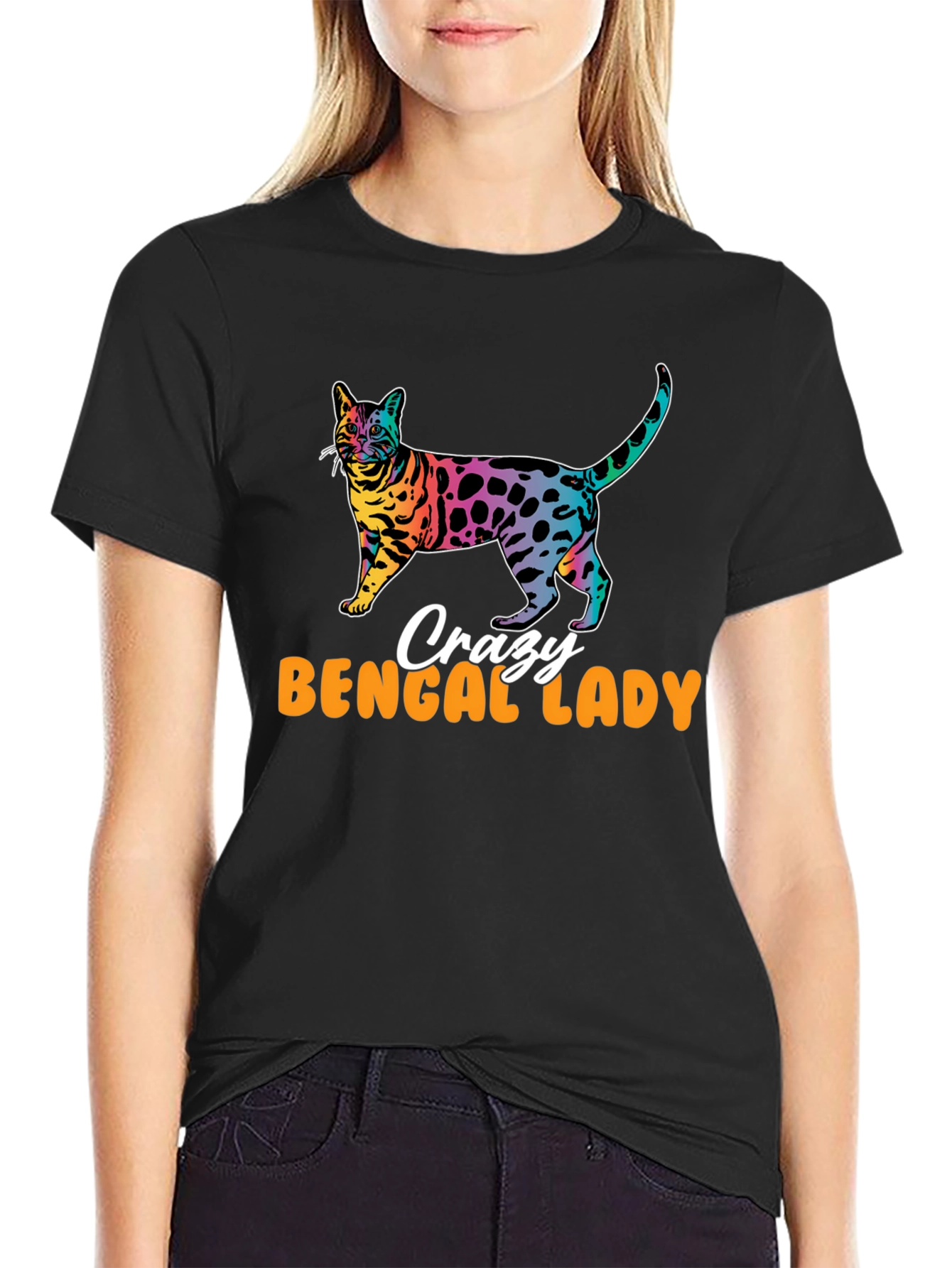 Black Crazy Bengal Lady T-Shirt view 2