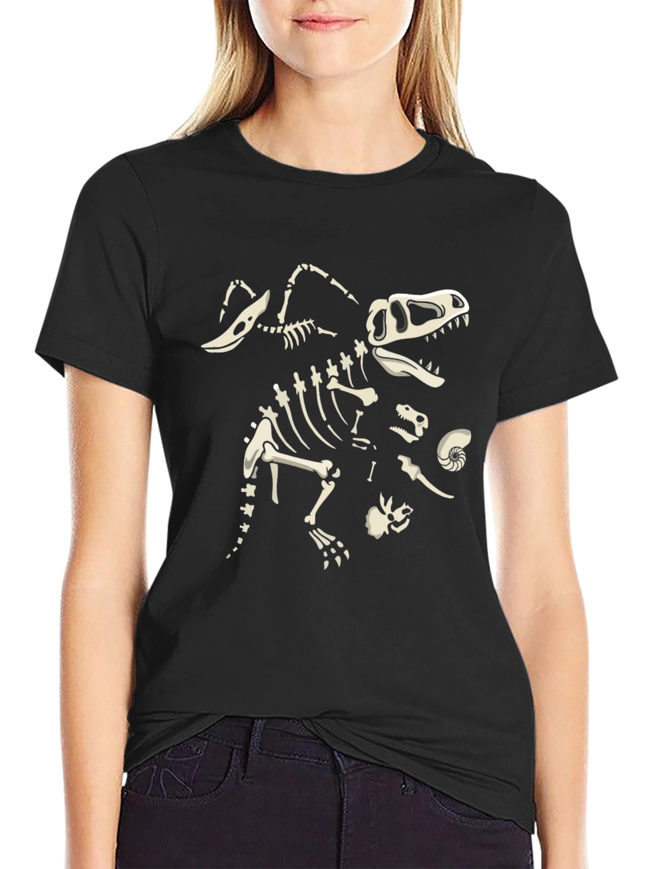 Black Dino Skeleton Black T-Shirt view 2