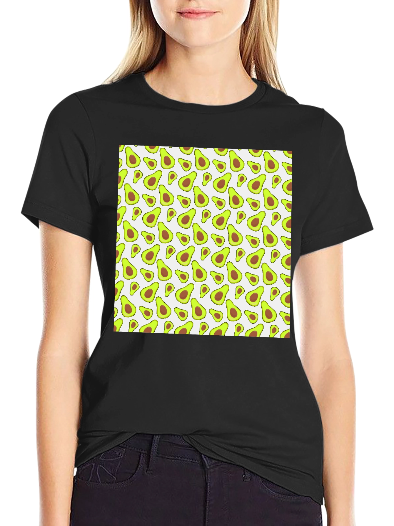 Black Avocado Pattern Black T-Shirt view 2