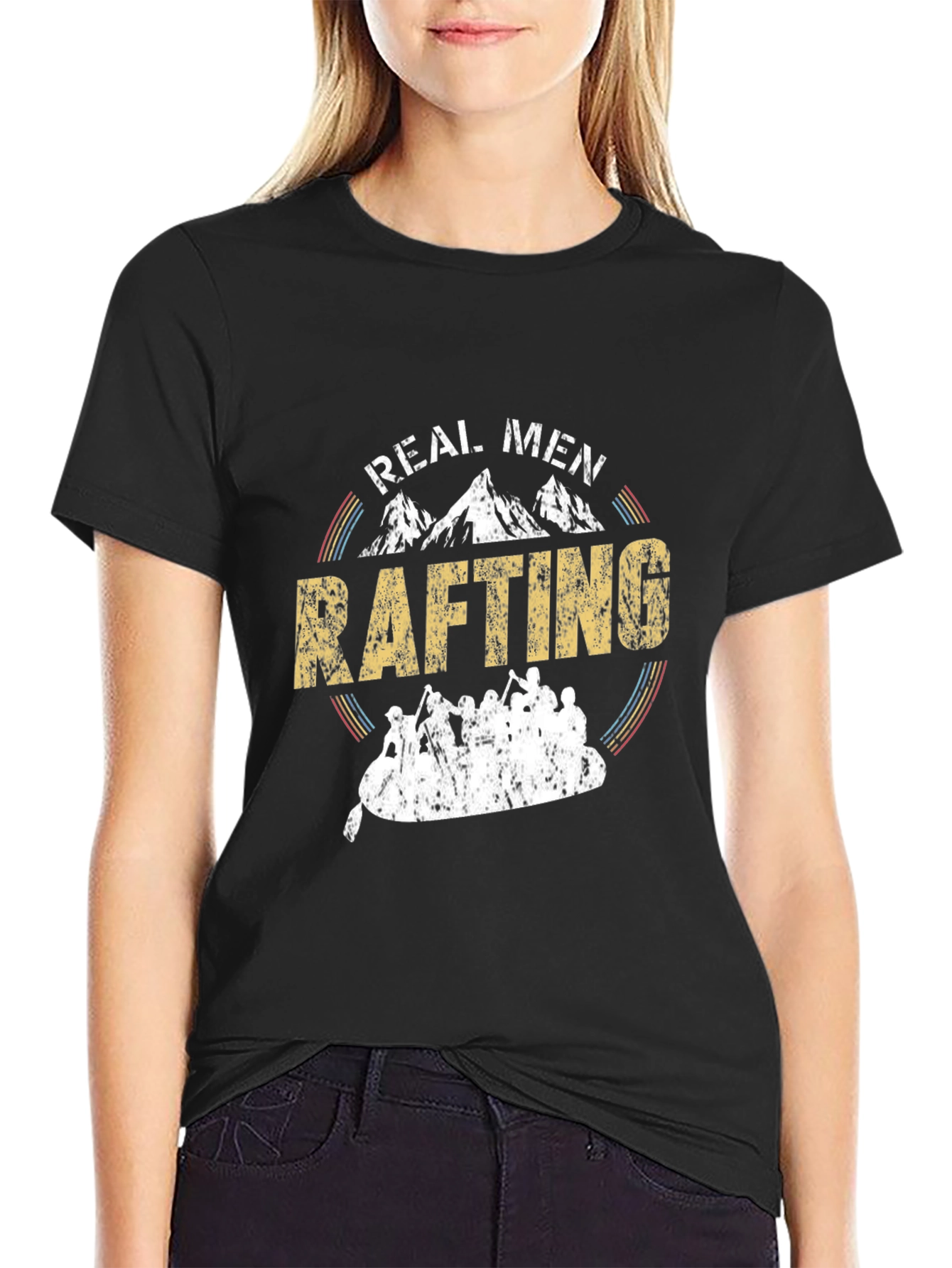 Black Real Men Rafting T-Shirt - Outdoor Adventure Tee view 2