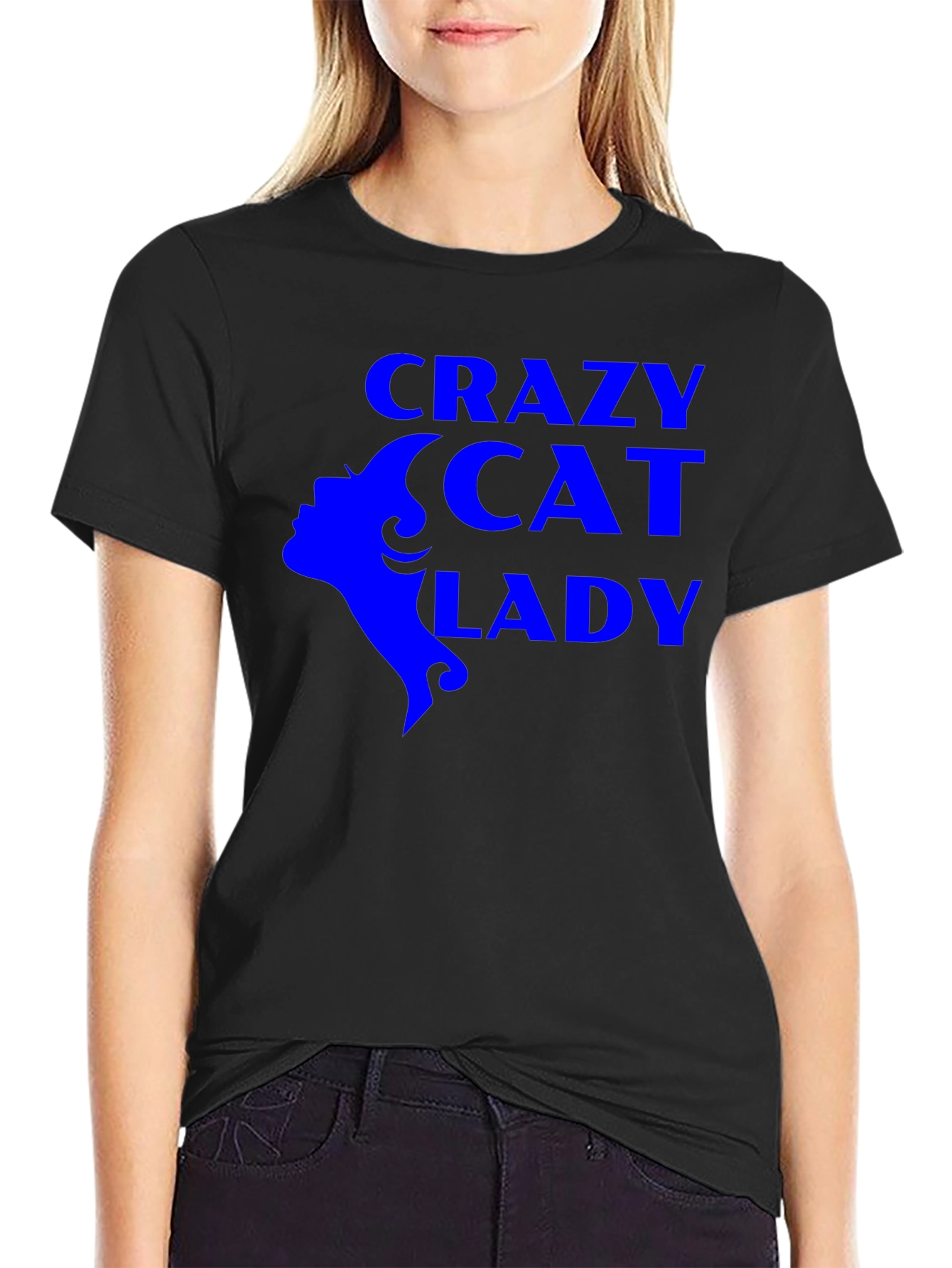 Black Crazy Cat Lady Graphic Tee - Black Unisex T-Shirt view 2