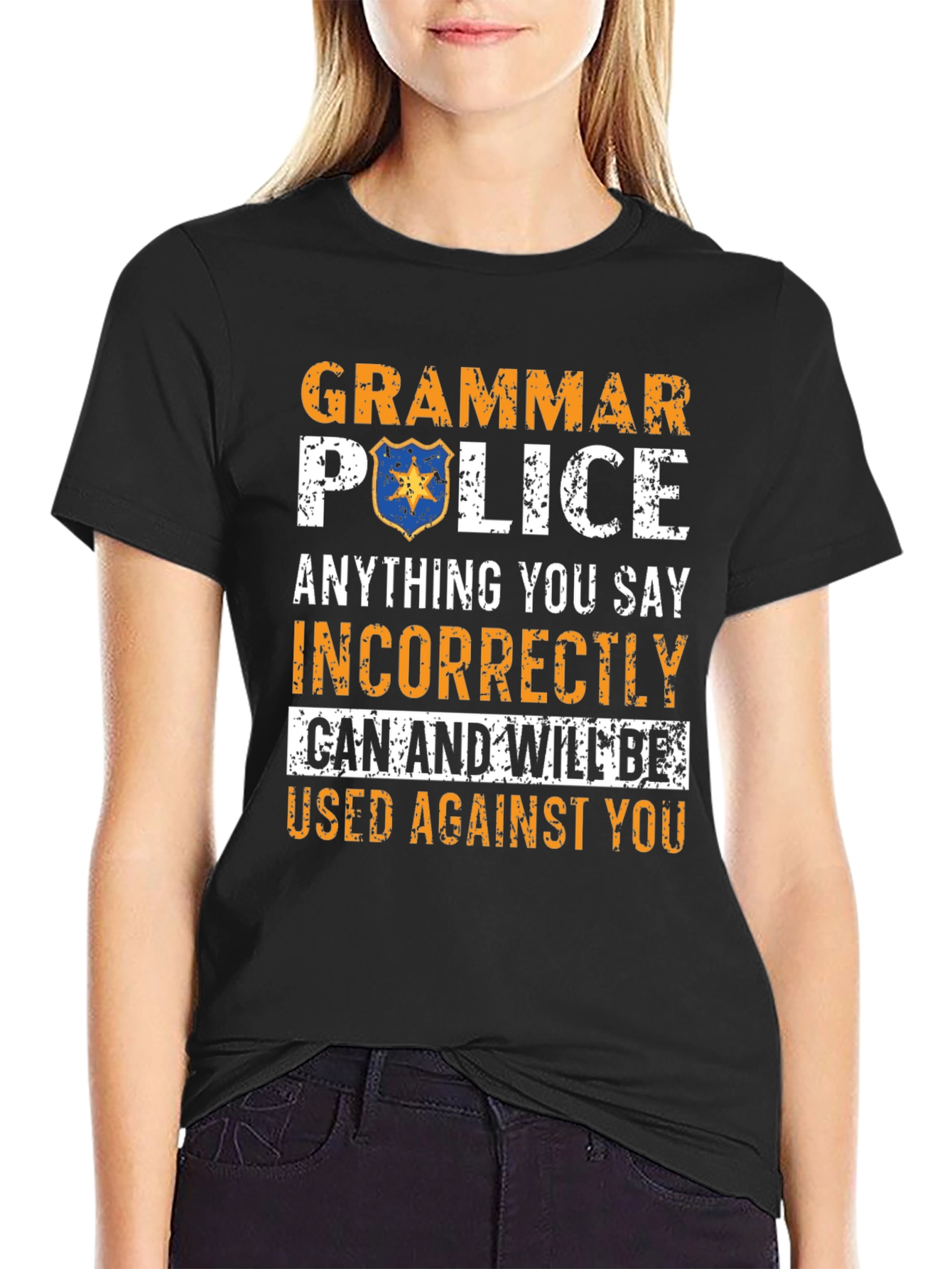 Black Grammar Police T-Shirt Funny Novelty Tee view 2