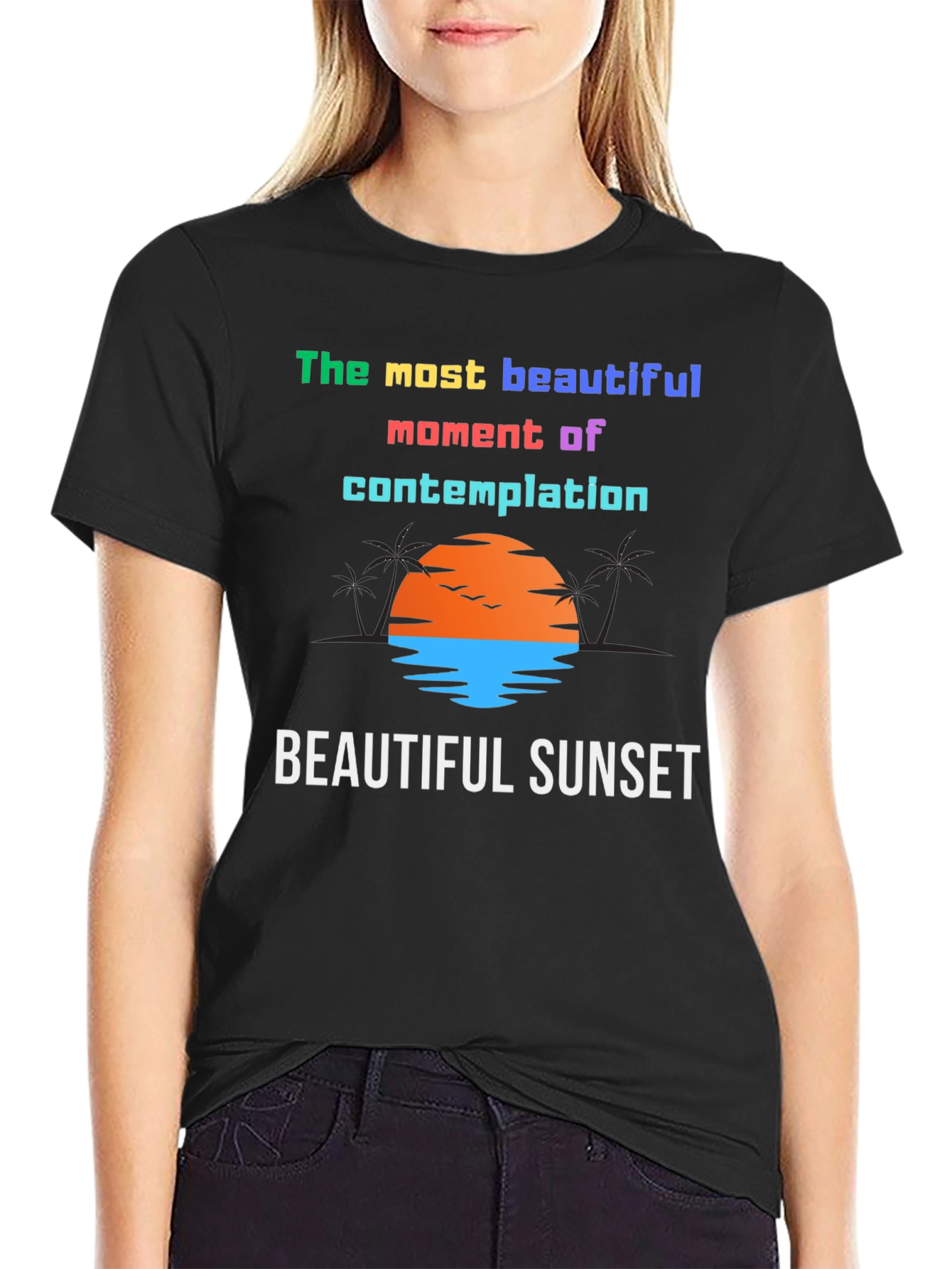 Black Beautiful Sunset Graphic T-Shirt view 2