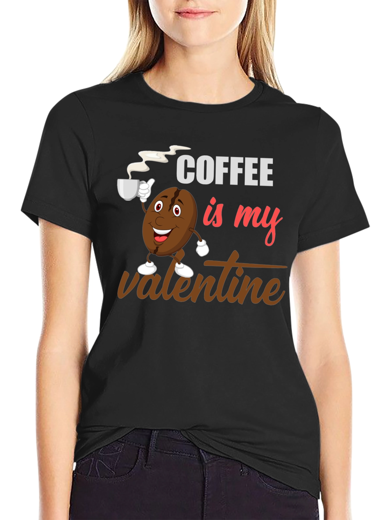 Black Coffee Is My Valentine Black Graphic T-Shirt view 2