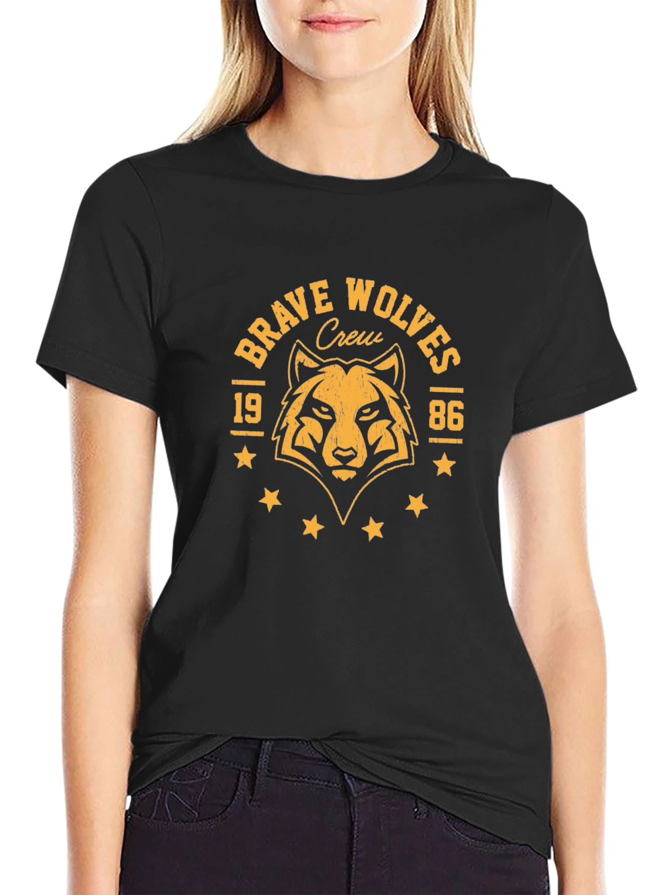 Black Brave Wolves Crew Graphic Tee view 2