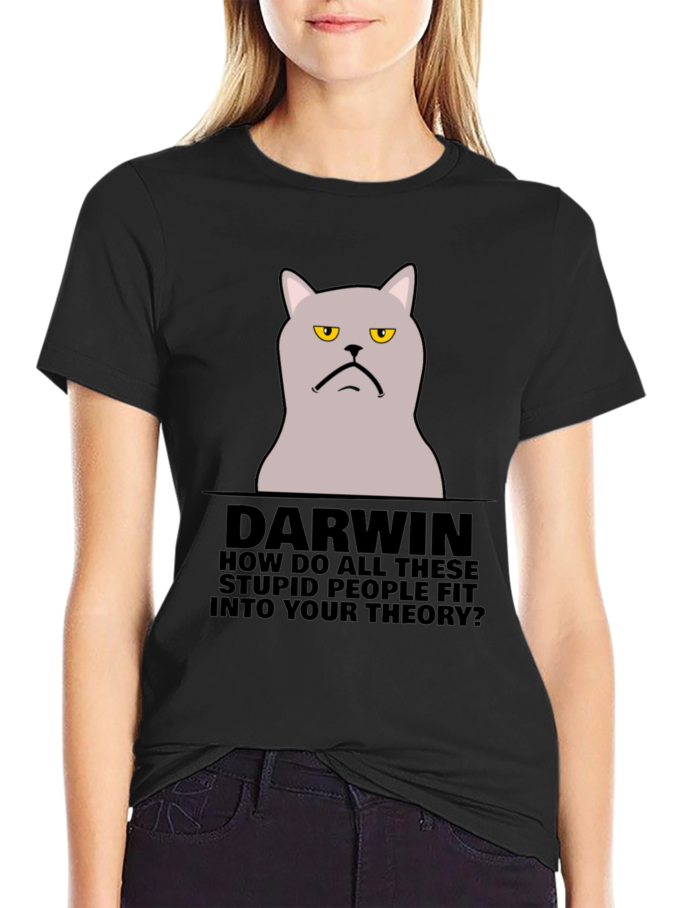 Black Darwin Cat T-Shirt - Funny Theory Design view 2