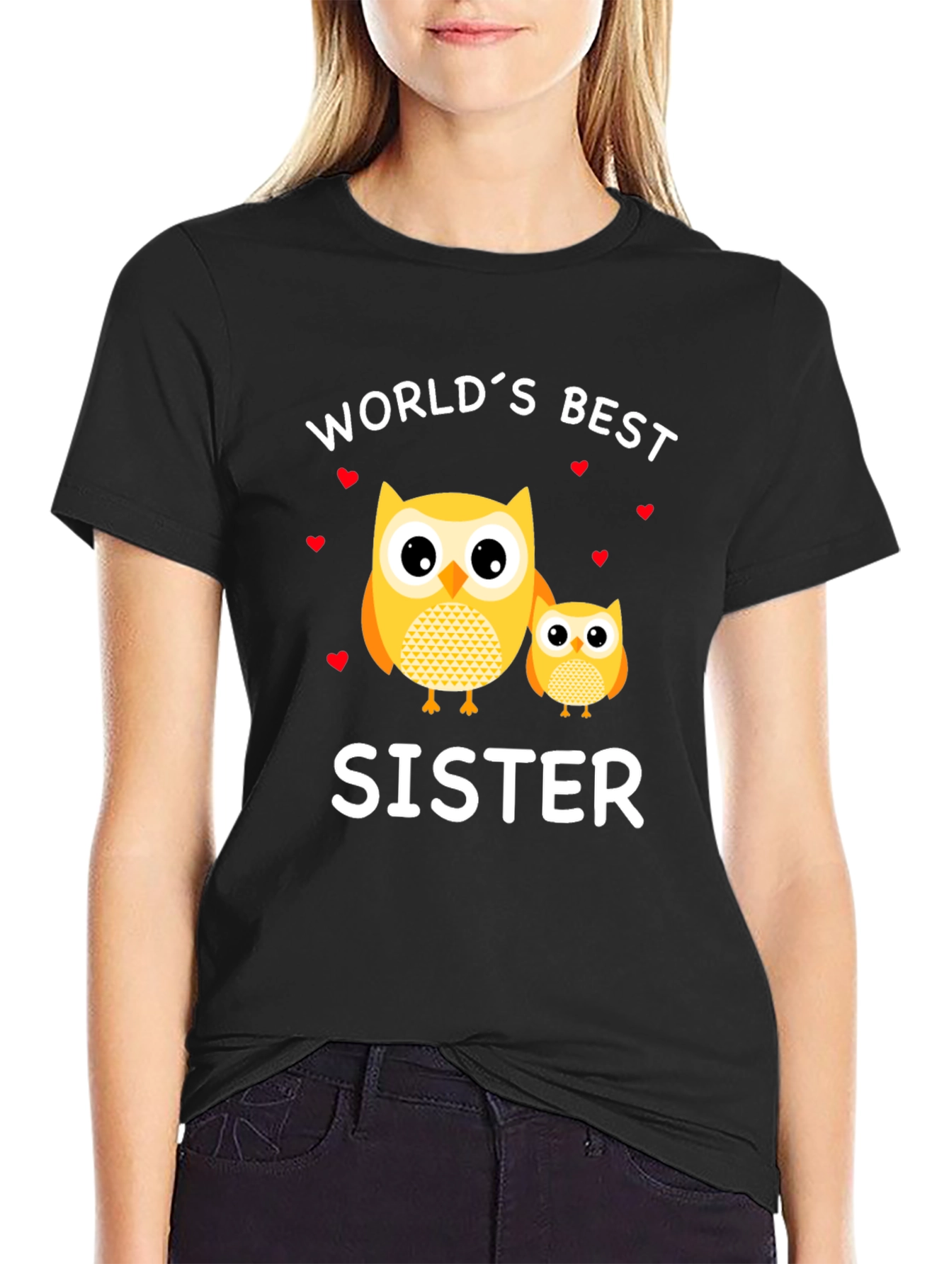 Black World's Best Sister Owl T-Shirt - Cute Sister Gift view 2