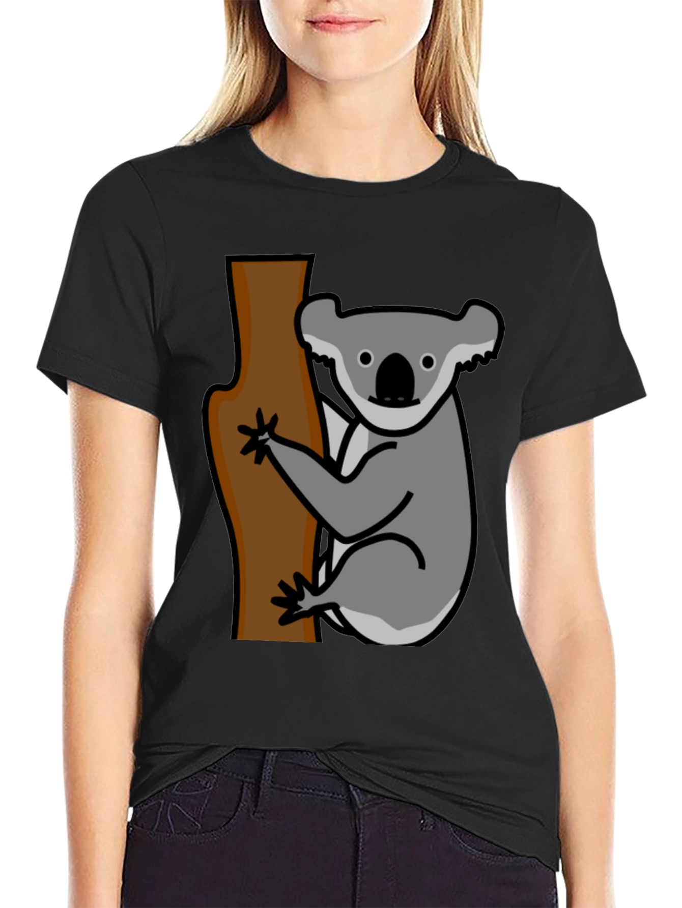 Black Koala Bear Tree T-Shirt - Casual Graphic Tee view 2