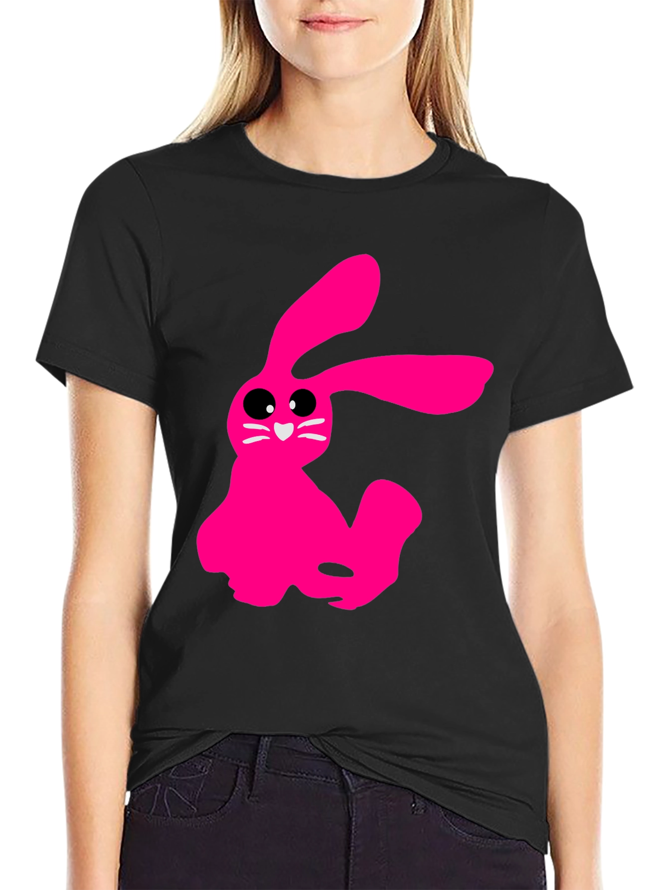 Black Pink Bunny Graphic Tee - Soft Cotton Black T-Shirt view 2