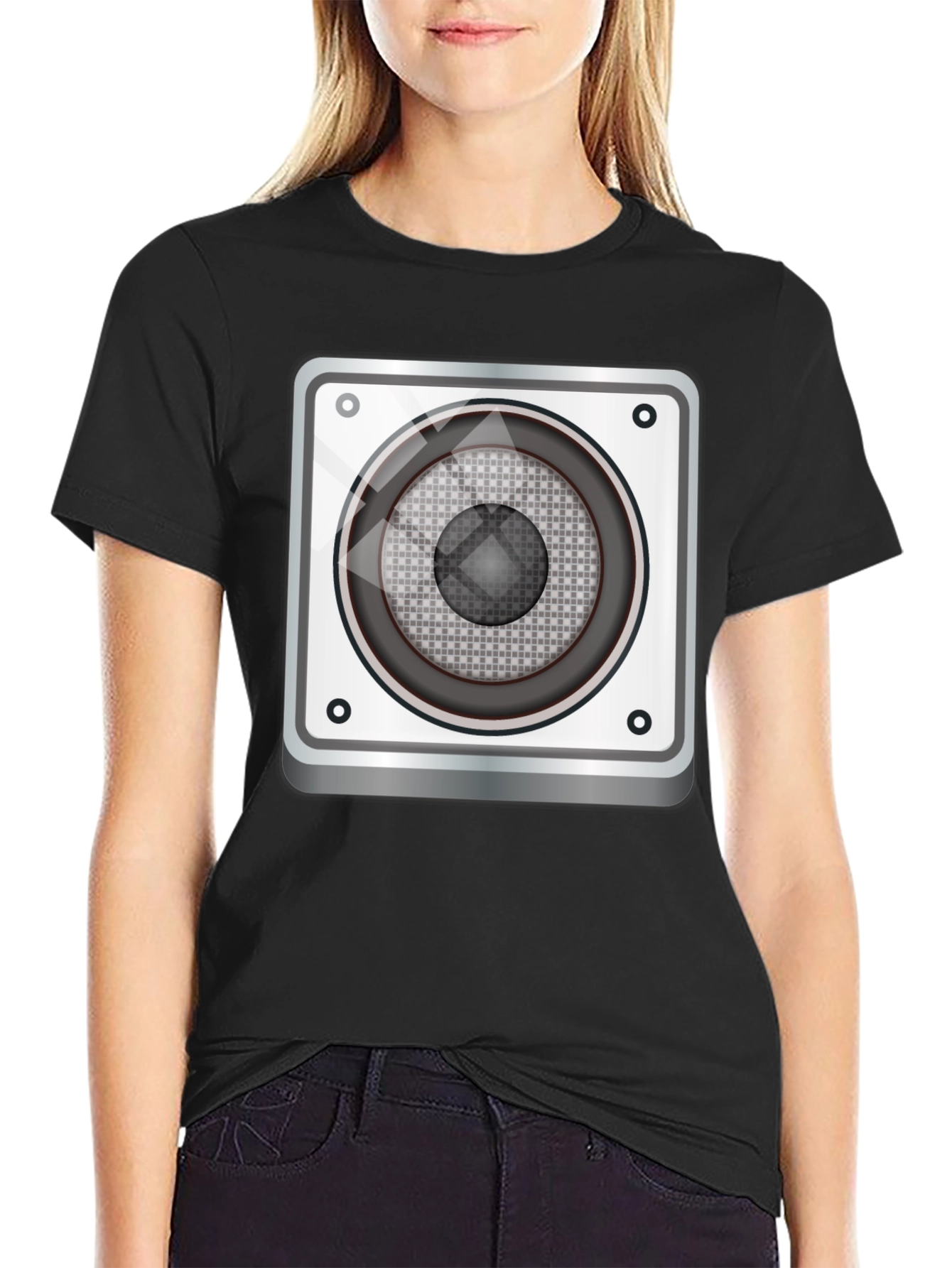 Black Speaker Graphic Tee - Black Cotton T-Shirt view 2