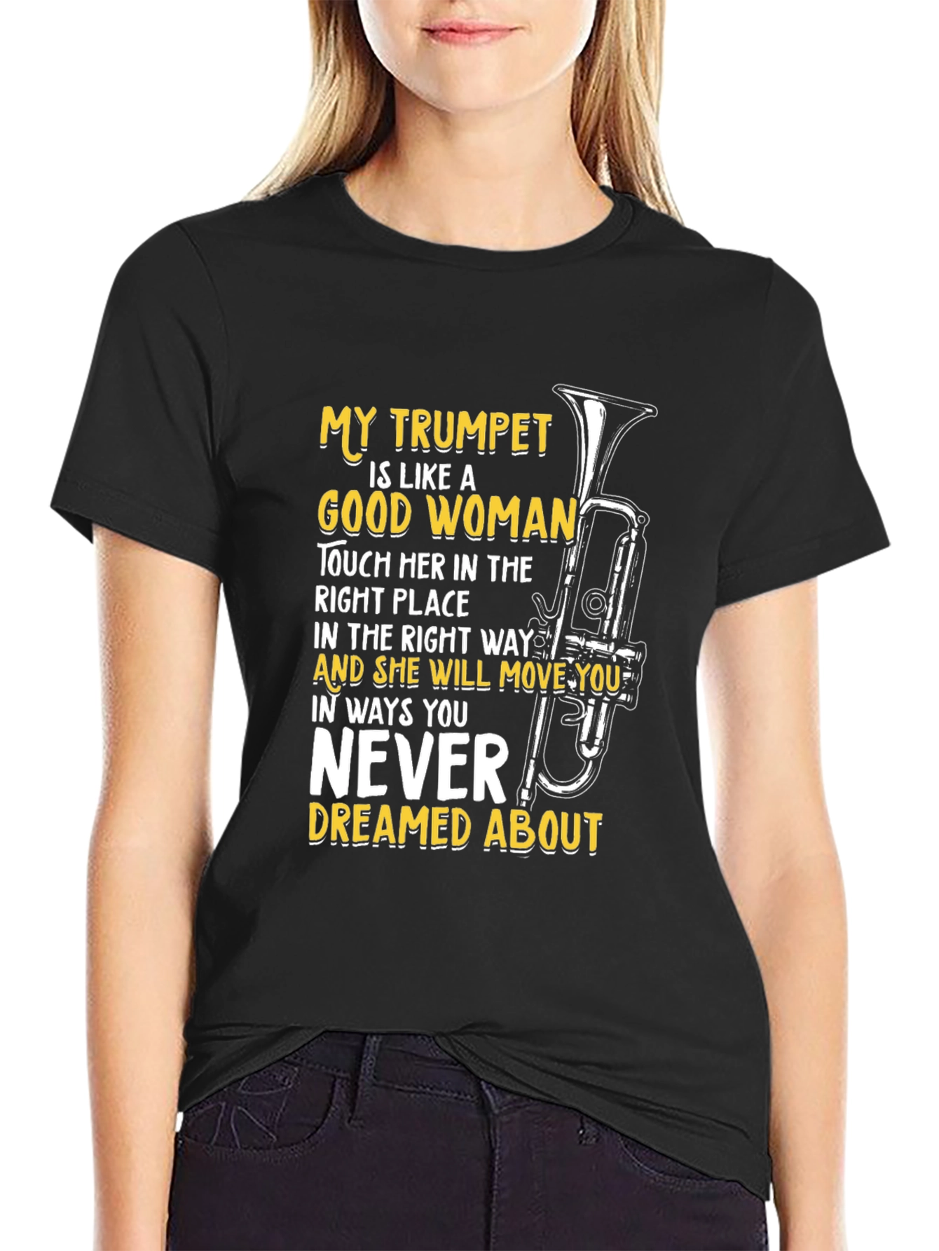 Black Trumpet Lover T-Shirt: Good Woman Music Tee view 2